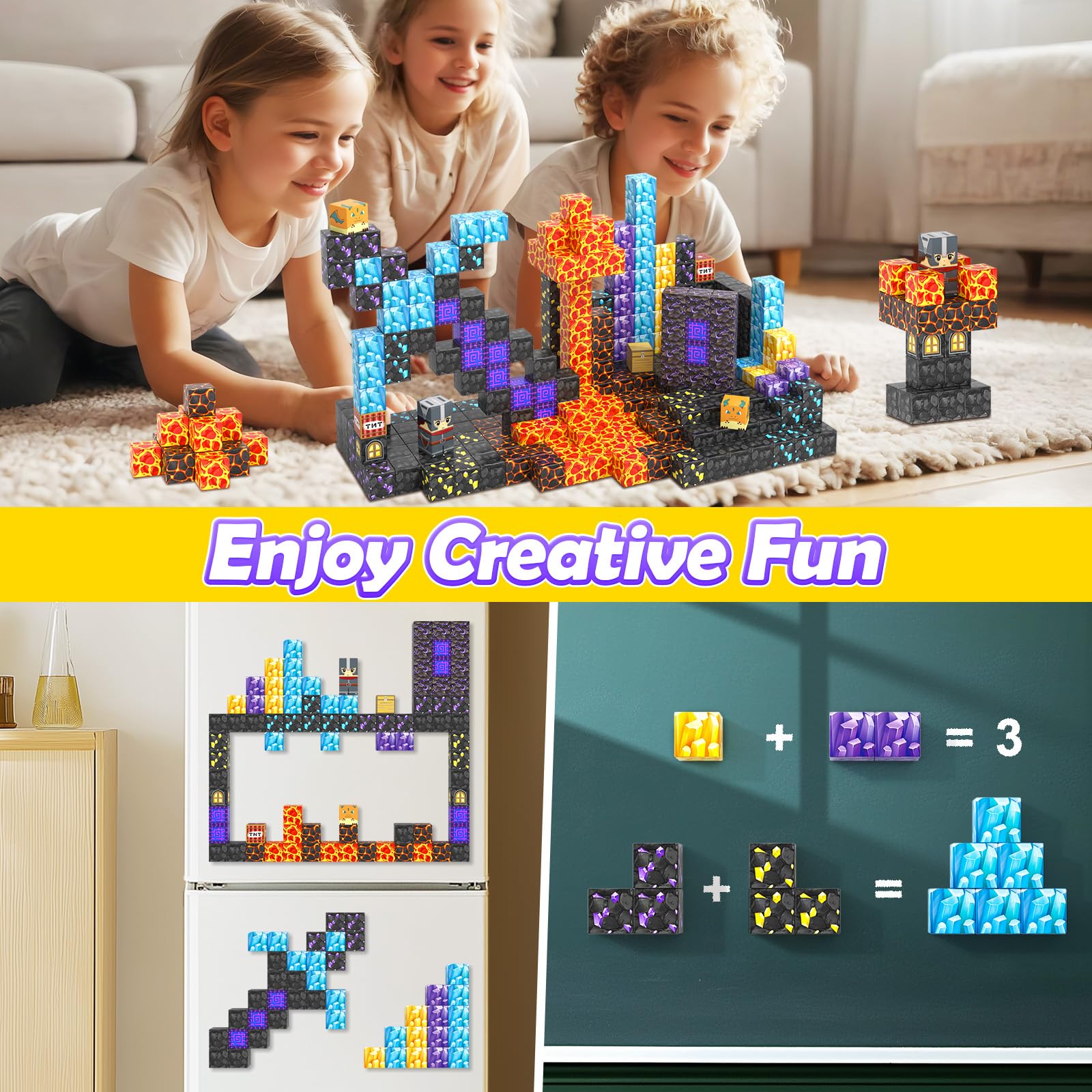 Coodoo Magnetic Blocks - Build Mine Magnet World Magic Sword Portal Set, Building Toys Magnetic Tiles for Kids 3+, Classroom Must Haves Sensory Toddlers Toys Kids Games Gift for Boys & Girls 3-5 5-7 - Medaid International