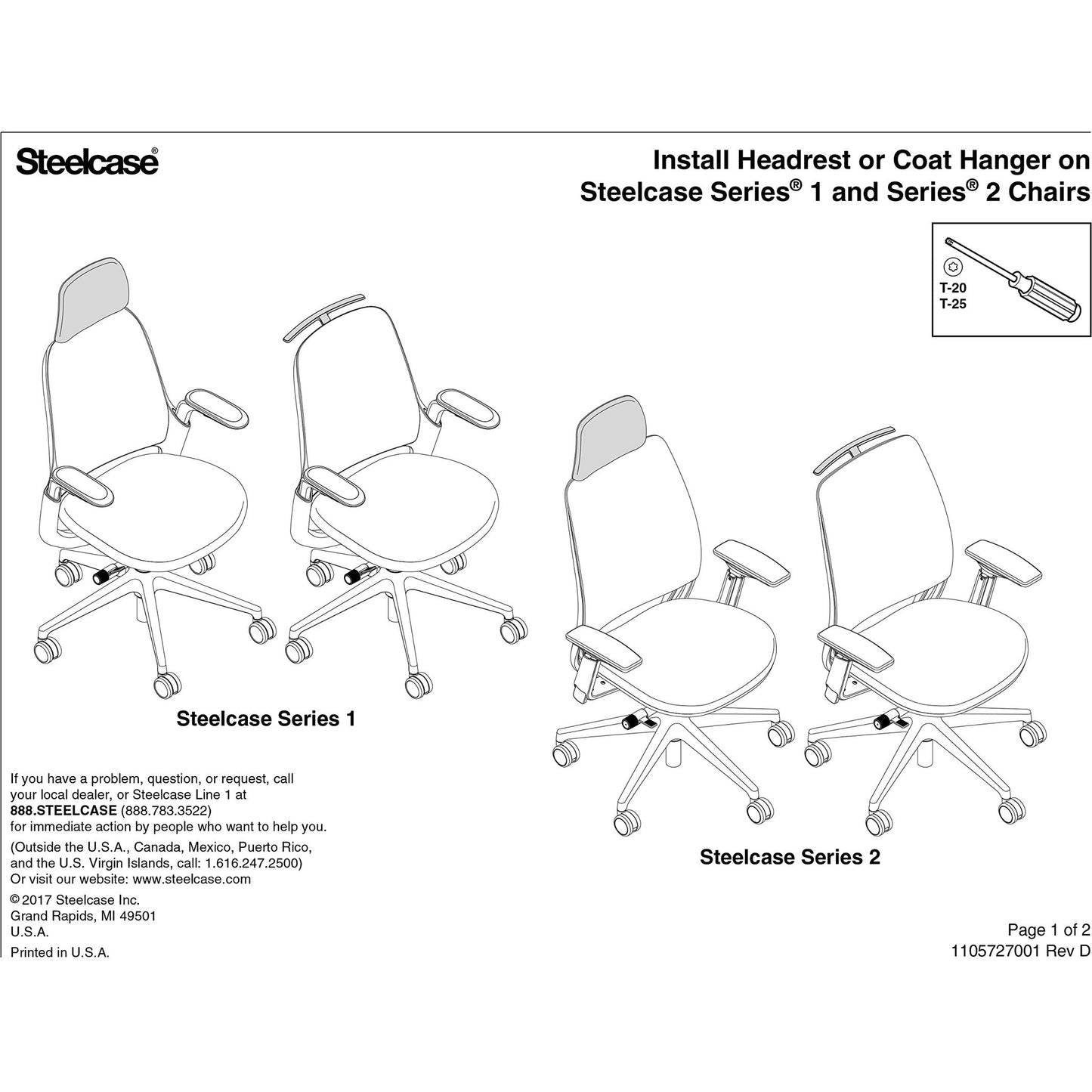 Steelcase Series 1 Headrest ONLY, Graphite Frame with 3D Microknit Fabric (Graphite) - Medaid International