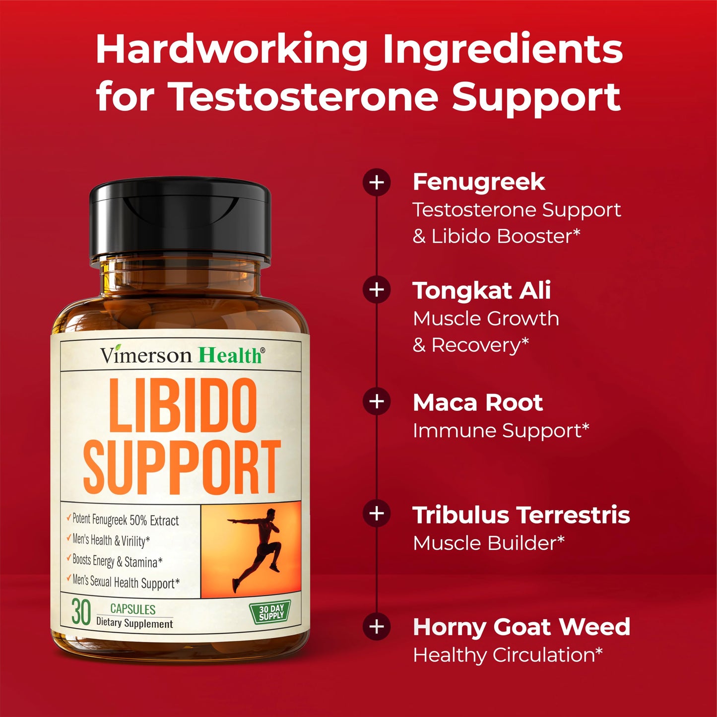 Testosterone Supplement for Men – Libido Support: Maca Root, Fenugreek, Tongkat Ali, Horny Goat Weed & Tribulus – Muscle Builder for Men – Energy, Drive & Strength – Workout Supplements – 30 Capsules - Medaid International