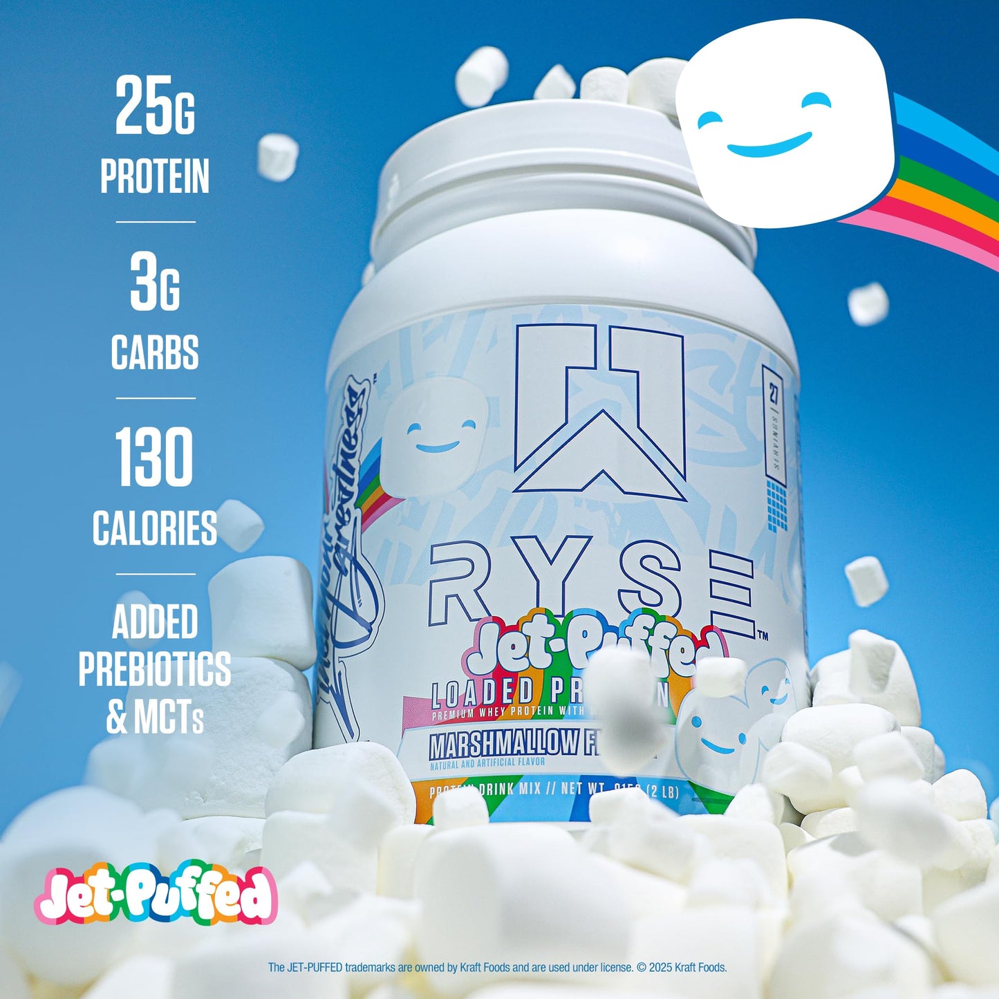 RYSE Loaded Protein Powder - Jet-Puffed Marshmallow - 25g Whey Protein Isolate & Concentrate with Prebiotic Fiber & MCTs - Low Carb, Low Sugar, Digestive-Friendly - 27 Servings / 2 lb Tub - Medaid International