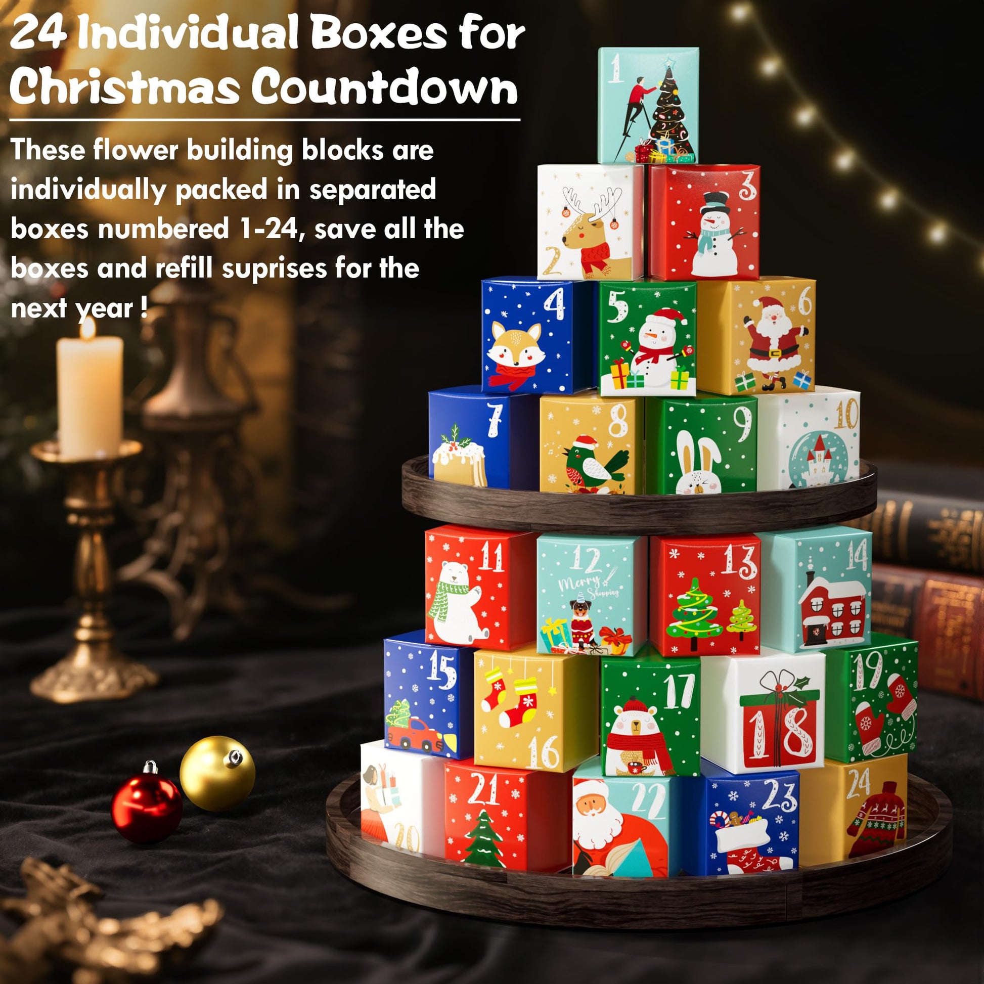 Qinline Purple Rose Advent Calendar 2025 for Adults Teens Kids - Christmas Flower Bouquet Building Blocks 24 Day Countdown Calendar Artificial Botanical Collectio Halloween Home Decor Gifts for Women - Medaid International