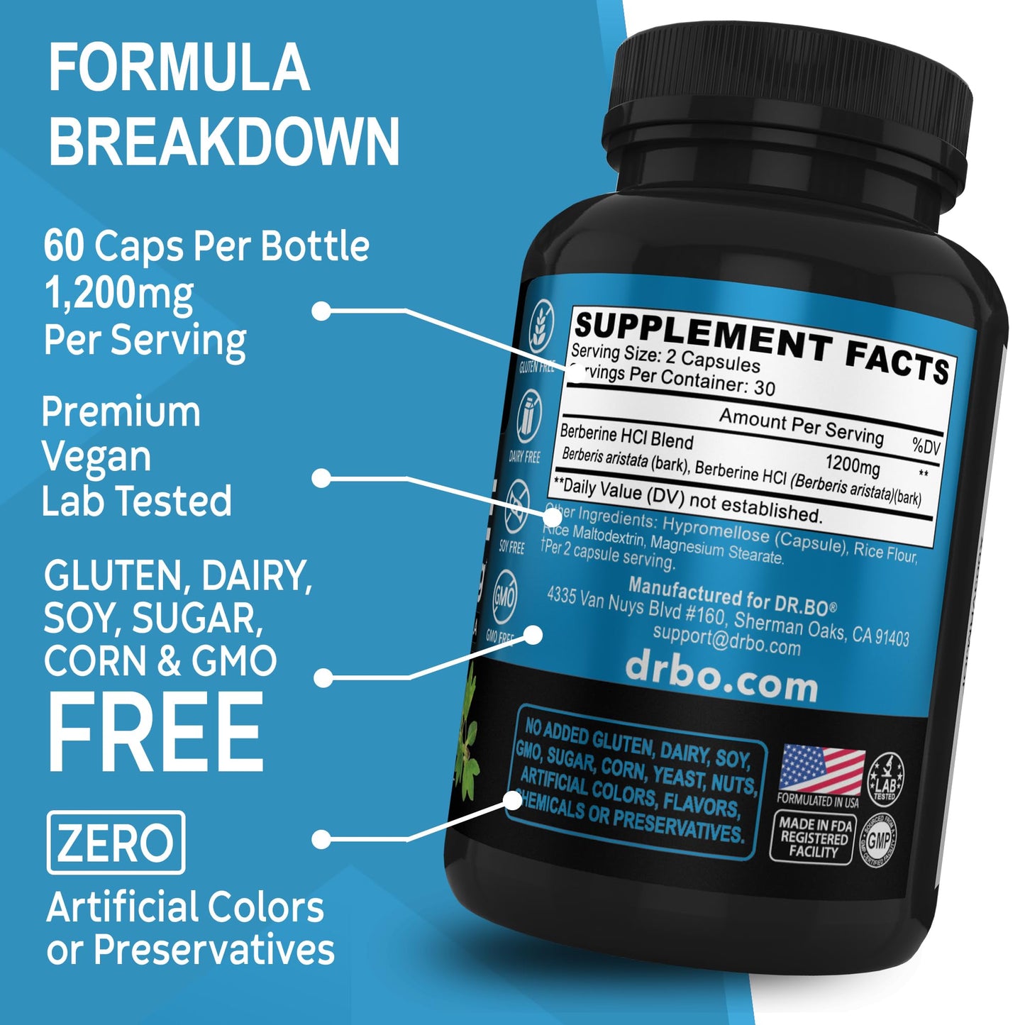 Berberine Supplement Capsules - 1200mg Berberine HCL Supplement for Healthy Metabolic Support - Premium Natural Complex for Women & Men, Pure Support Capsules Supplements - 60 Pills - Medaid International