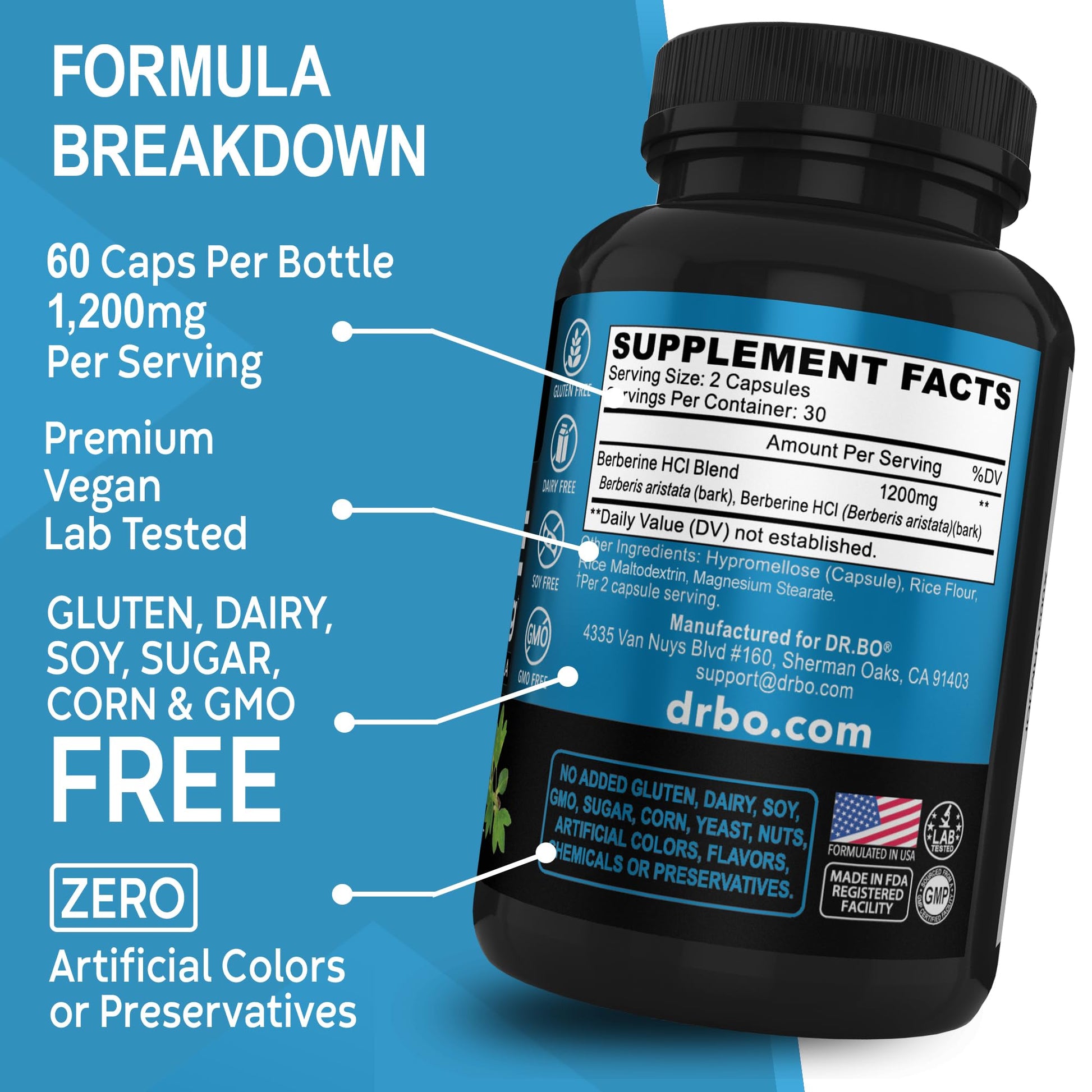 Berberine Supplement Capsules - 1200mg Berberine HCL Supplement for Healthy Metabolic Support - Premium Natural Complex for Women & Men, Pure Support Capsules Supplements - 60 Pills - Medaid International