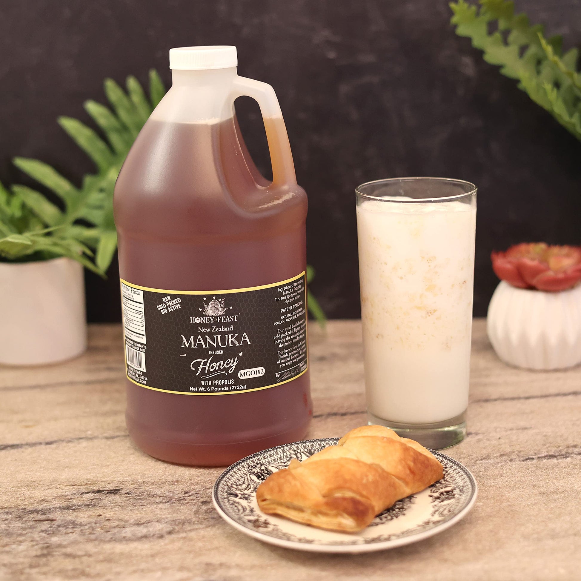 HONEY FEAST Propolis Infused Raw Manuka Honey | New Zealand Manuka Honey Blend with Propolis | Bulk Honey | MGO182 | Patent Pending Formula | 6lb Jar - Medaid International