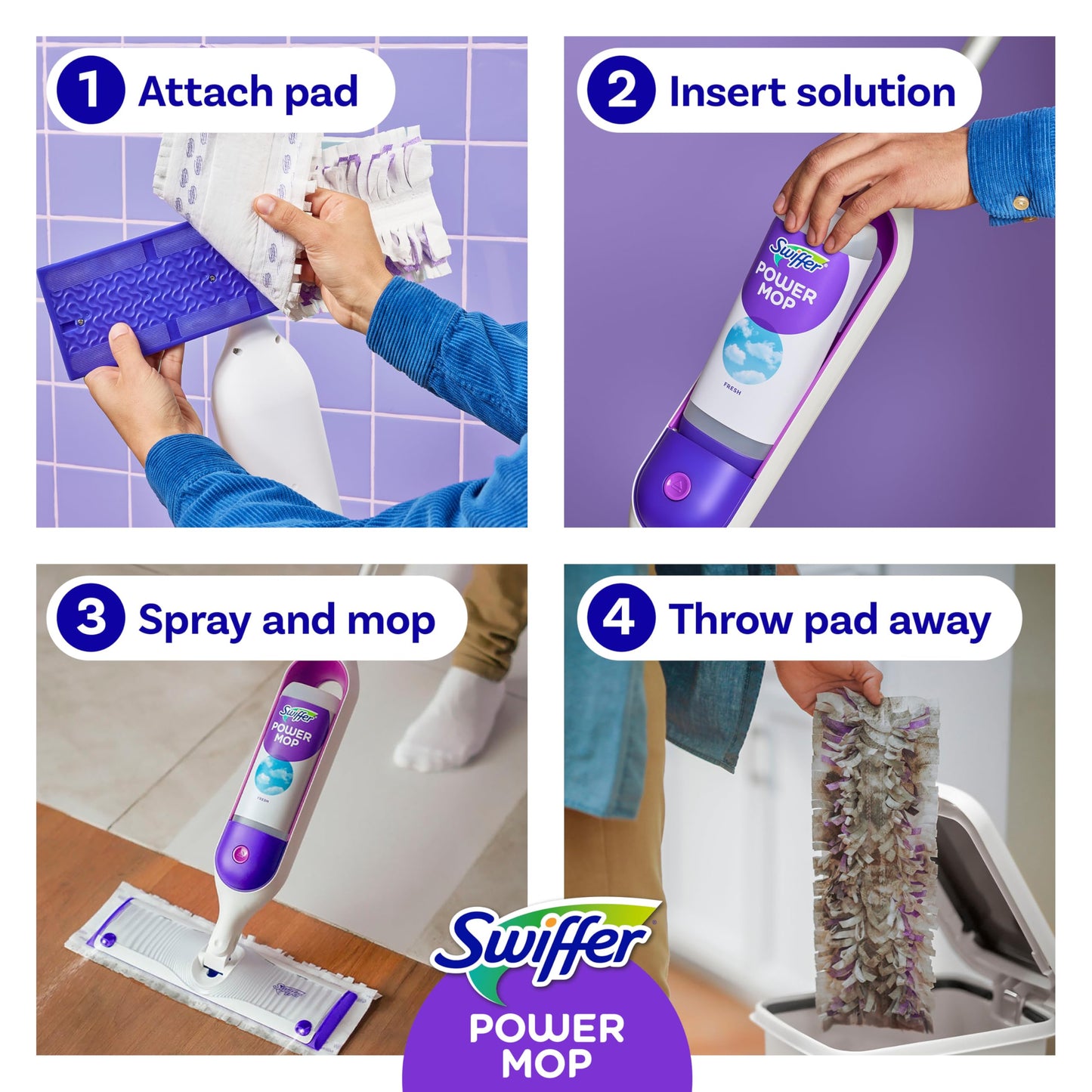 Swiffer PowerMop Multi-Surface Mop Kit for Floor Cleaning, Includes PowerMop, 2 Mopping Pad Refills, 1 Cleaning Solution with Fresh Scent and 2 Batteries - Medaid International