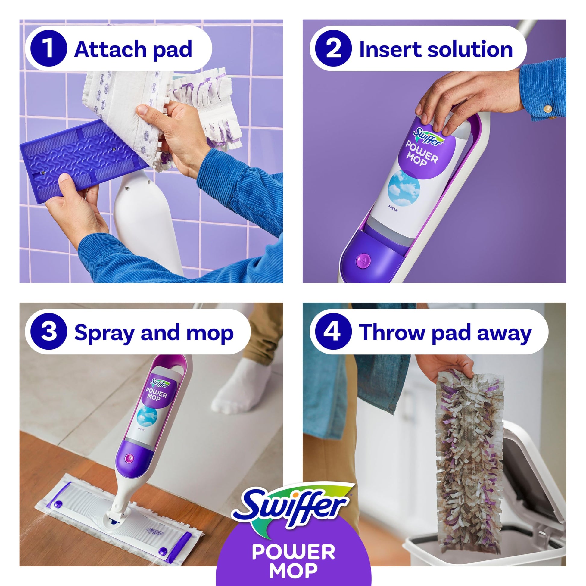 Swiffer PowerMop Multi-Surface Mop Kit for Floor Cleaning, Includes PowerMop, 2 Mopping Pad Refills, 1 Cleaning Solution with Fresh Scent and 2 Batteries - Medaid International