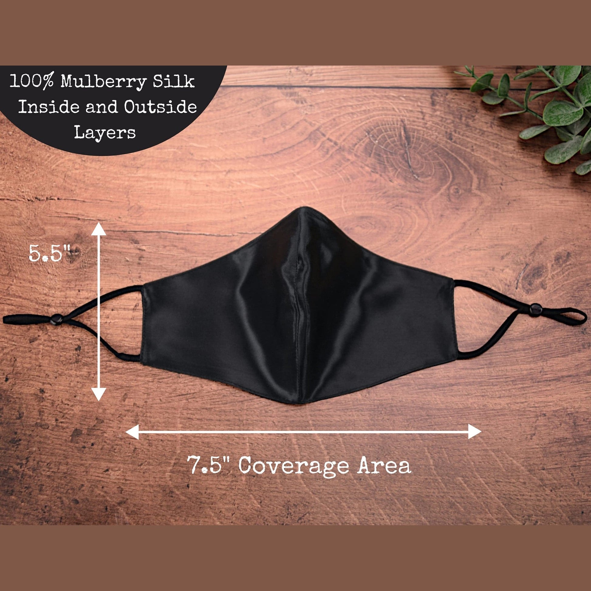 Celestial Silk Pure Silk Face Mask with Nose Wire - Reusable Pure Mulberry 22 Momme Silk Face Covering with Ear Loops, Adjustable & Washable (Black) - Medaid International