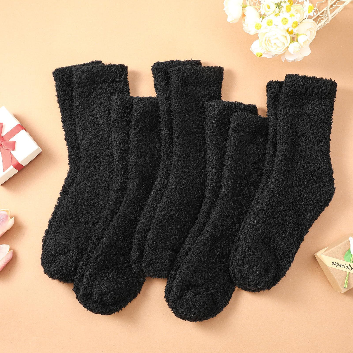 5 Pairs Women's Fluffy Socks, Soft Coral Fleece Winter Warm Socks, Cozy Slipper Socks for Sleeping, Bed & Home, Thermal Ankle Socks, Comfortable & Elastic, Gift for Women & Girls