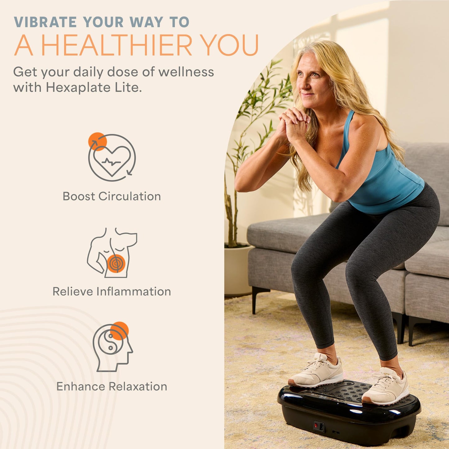 Lifepro HexaPlate Lite Vibration Plate Exercise Machine with Magnetic Acupoints - Full Body Vibration Platform for Beginners and Recovery - Lymphatic Drainage Massager for Muscle Toning and Fitness