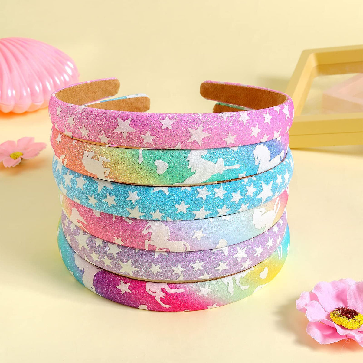 TERRIFI Glitter Unicorn Headband for Girls - Girls Headband for Kids Children No Slip Glitter Hair Bands for Toddler