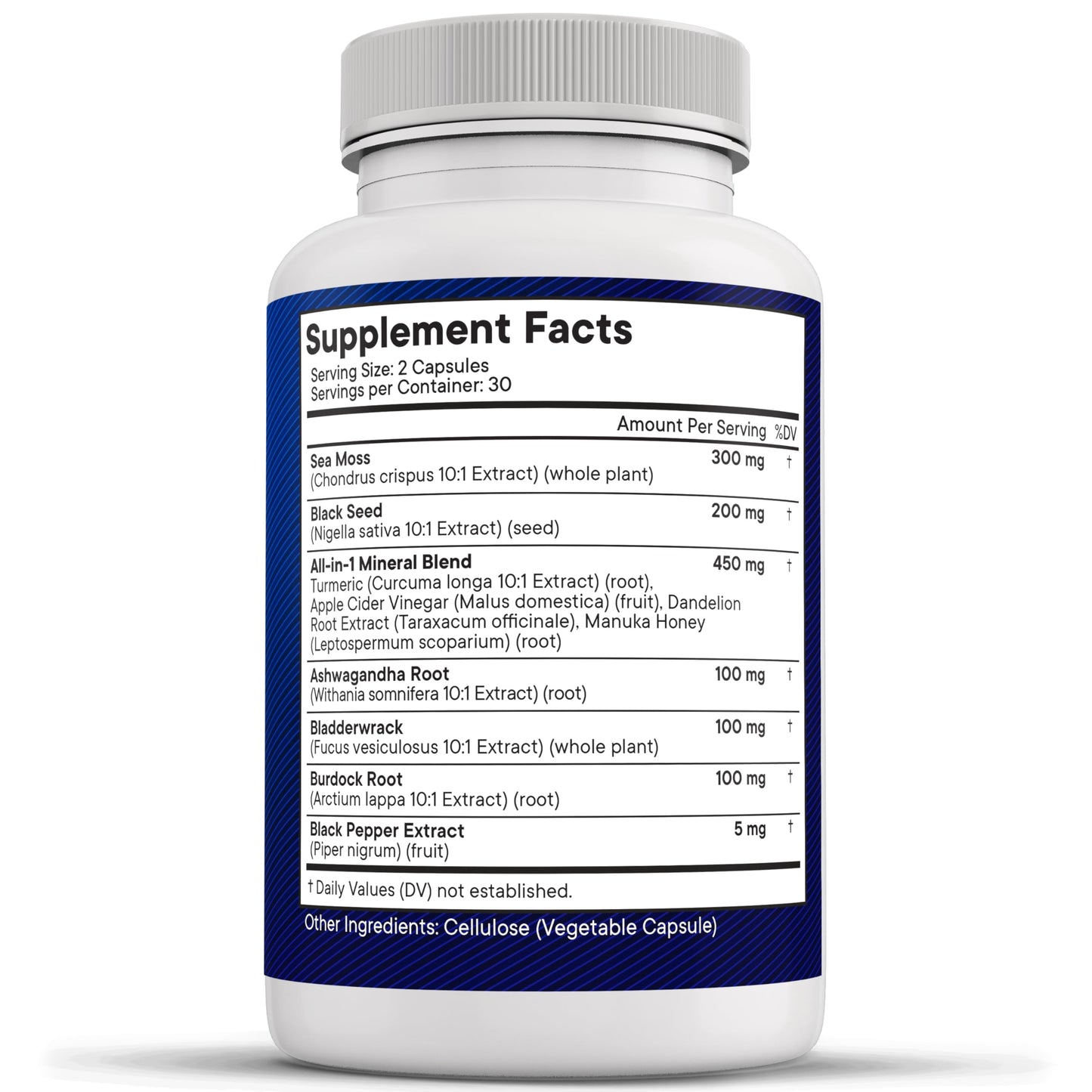 NEW AGE Sea Moss Capsules, Black Seed Oil Ashwagandha Turmeric Bladderwrack Burdock - with Manuka, Honey Dandelion, ACV Black Pepper Gluten Free - Medaid International