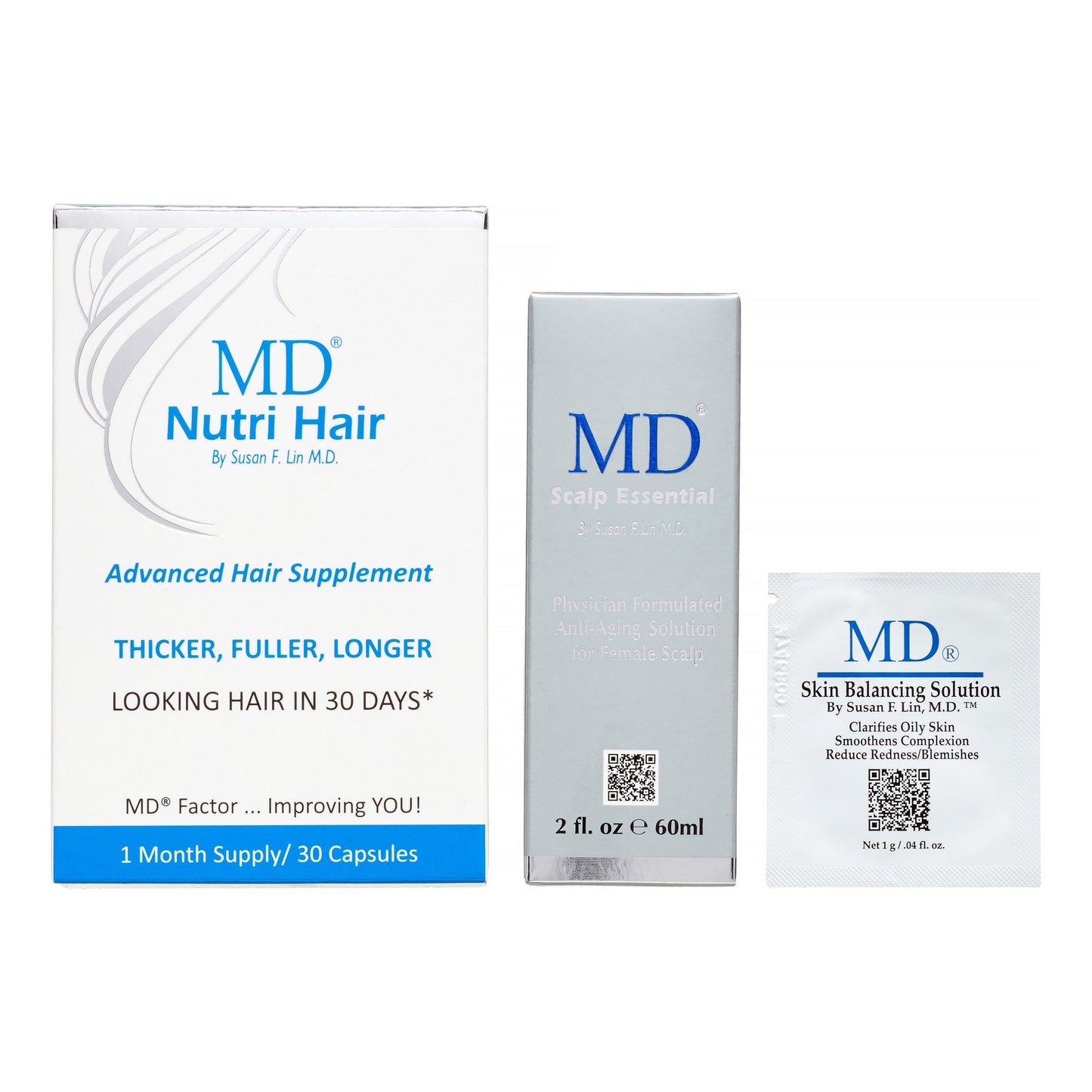MD Nutri Hair Ultimate Program - Hair Restoration Kit 1 Month Supply - Includes Volumizing Hair Supplement, Scalp Strengthening Serum & Follicle Booster - Treats Hair Fall, Drying, Thinning & Balding - Medaid International