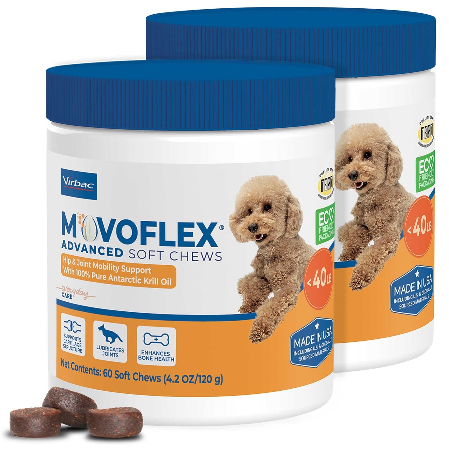 Advanced Soft Chews Hip and Joint Support Supplement for Small Dogs - Movoflex 120 Count by Virbac