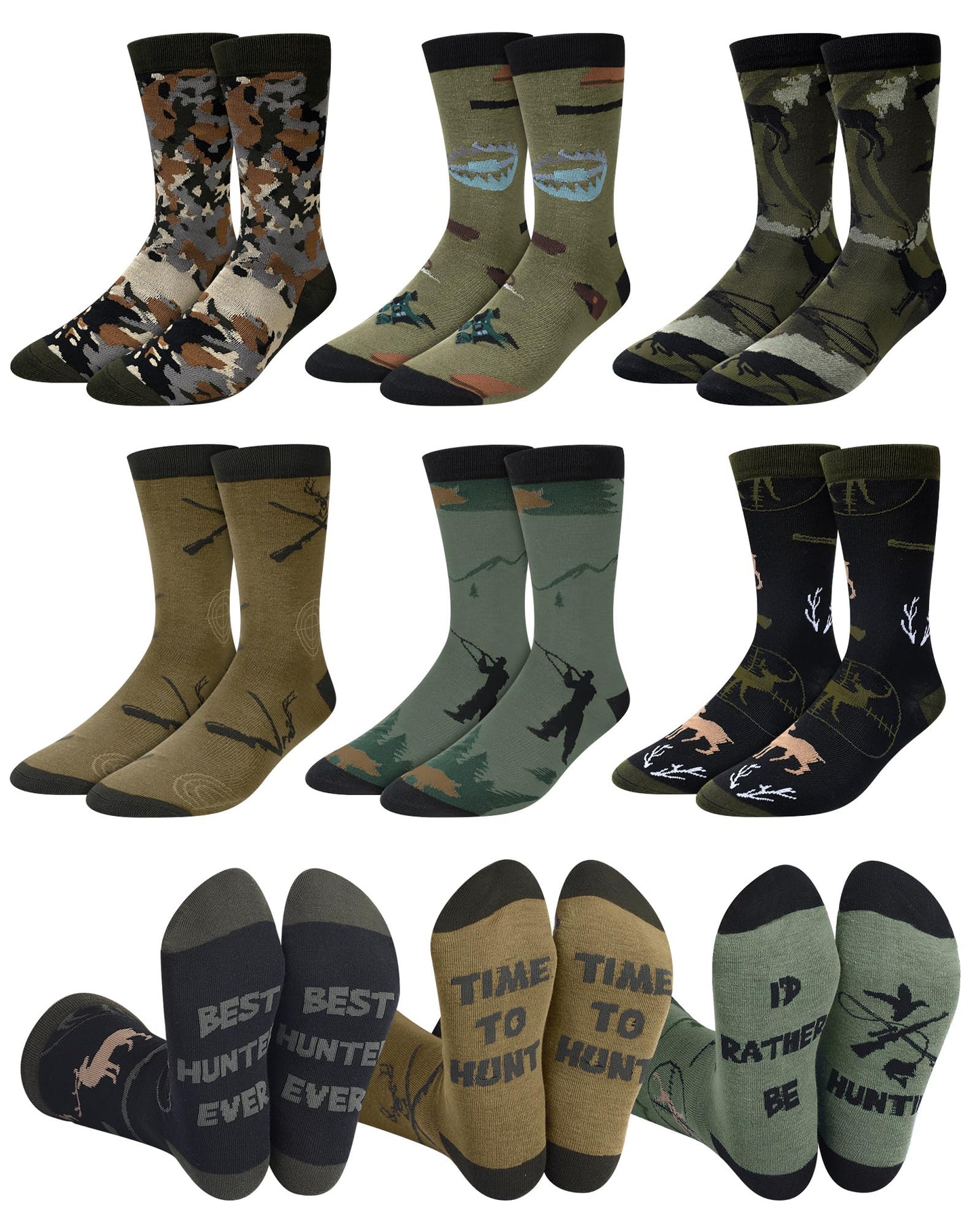 Eurzom 6 Pairs Funny Hunting Socks for Men Hunters Novelty Cotton Crew Socks Birthday Xmas Gift Accessories for Hunting Lover(Classic Color) - Medaid International