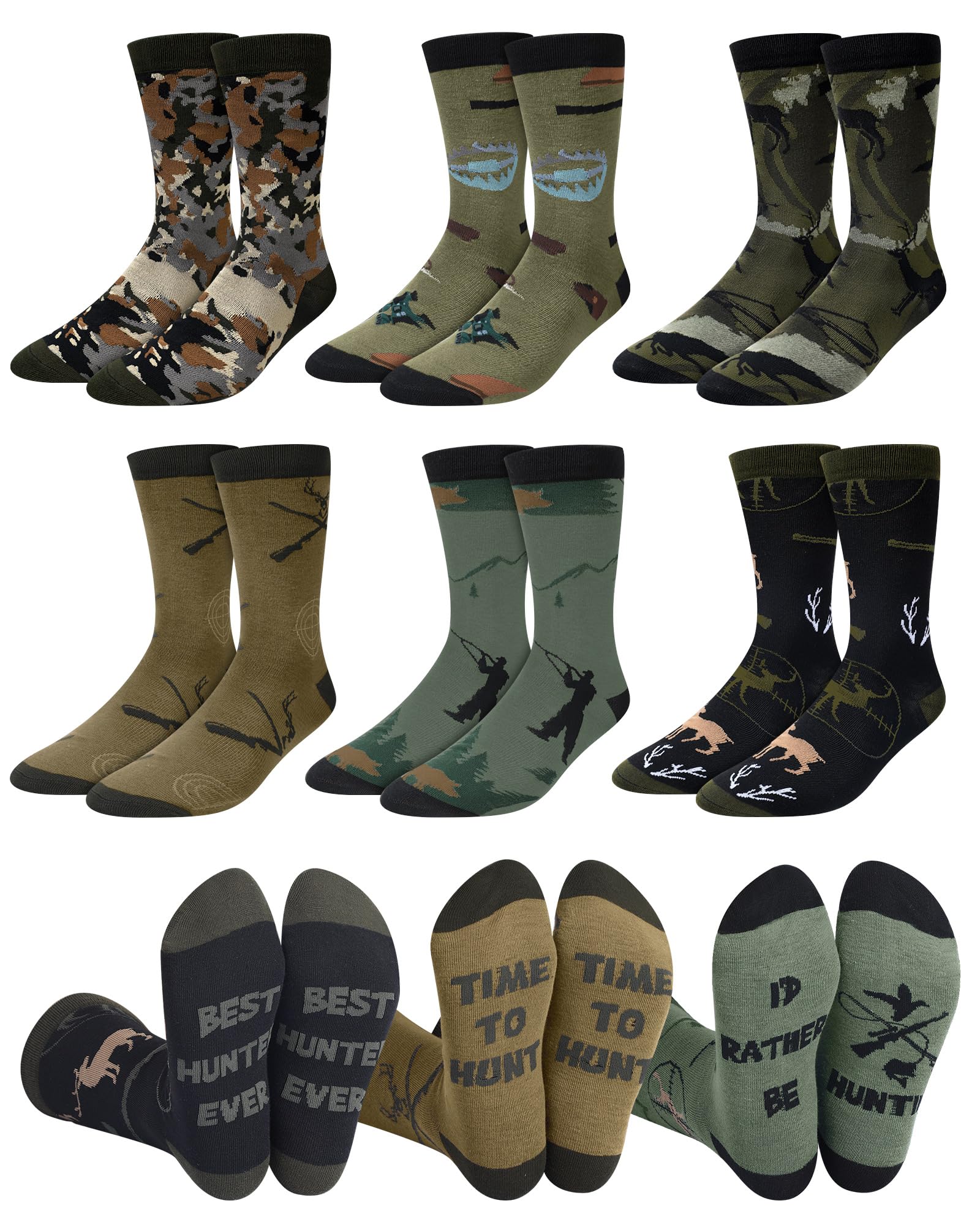 Eurzom 6 Pairs Funny Hunting Socks for Men Hunters Novelty Cotton Crew Socks Birthday Xmas Gift Accessories for Hunting Lover(Classic Color) - Medaid International