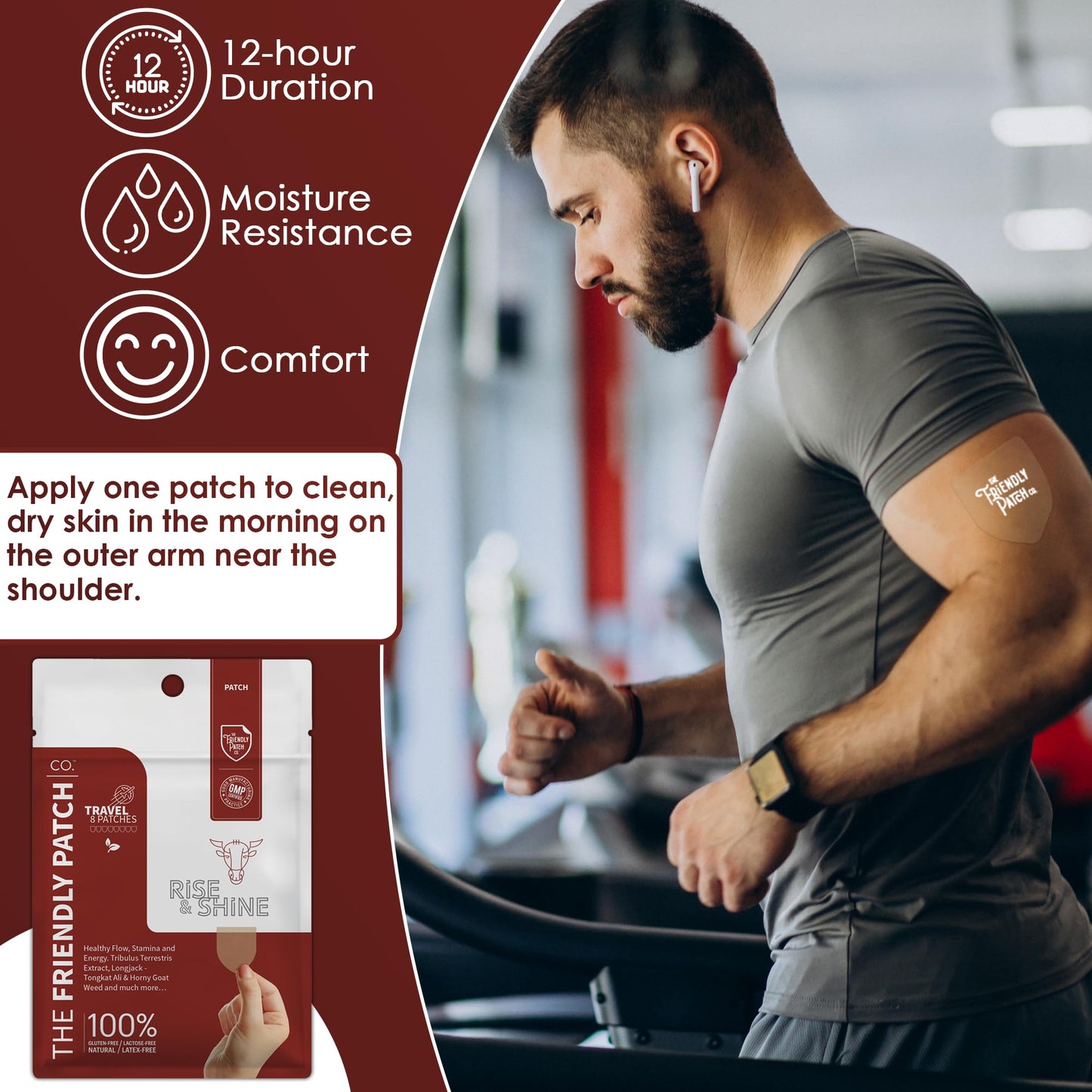 The Friendly Patch Rise & Shine – Stamina strength performance Patches for Men with Tongkat Ali-Longjack, Horny Goat Weed, Tribulus Terrestris, Black Maca extra strength for Men & Women 8-Pack - Medaid International