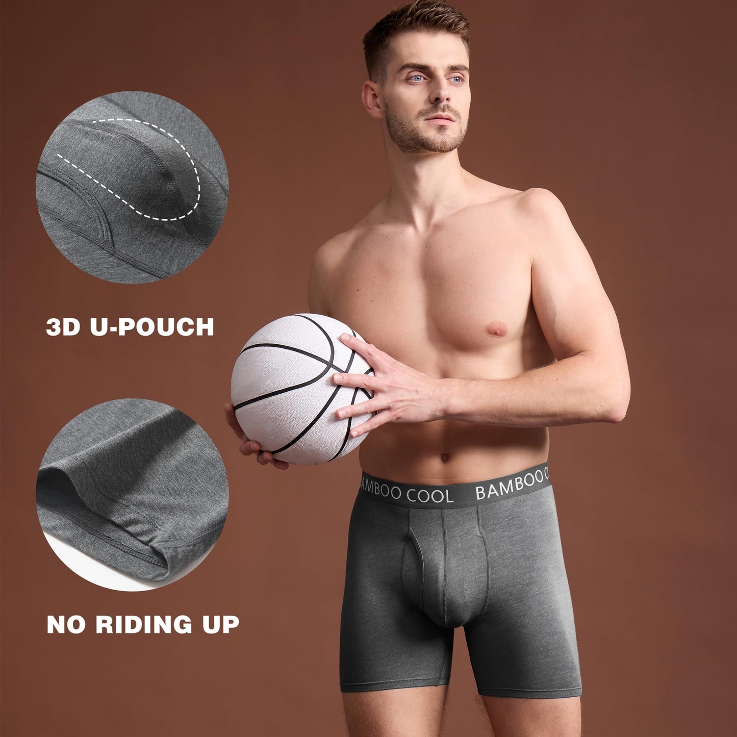 BAMBOO COOL Men's Ultra ComfortSoft Underwear, Moisture Wicking & Breathable No Ride Up Boxer Briefs with Fly, Multipack - Medaid International