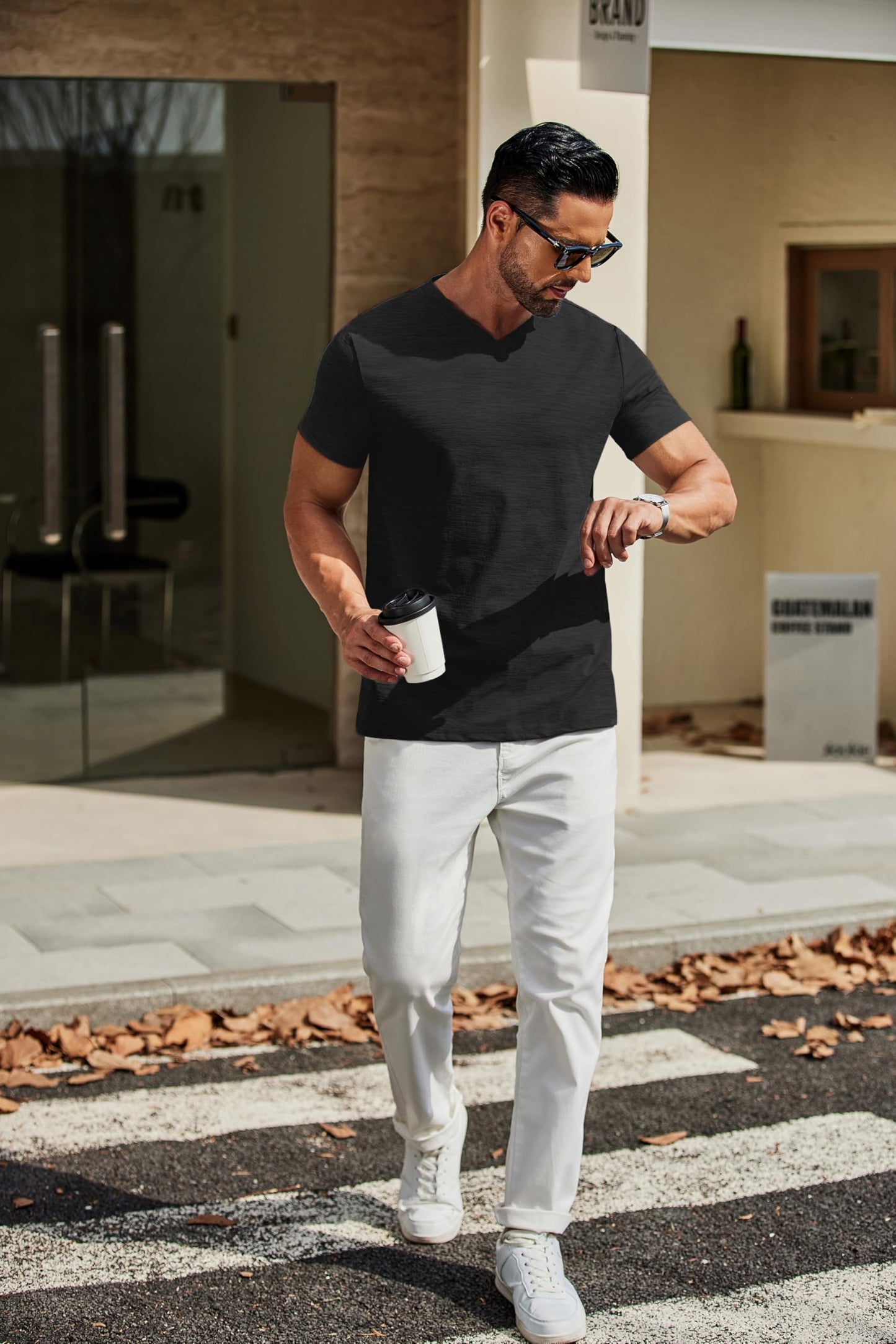 COOFANDY Men's T Shirts Short Sleeve Classic V Neck T-Shirt Casual Summer Basic Tee Shirt Black - Medaid International