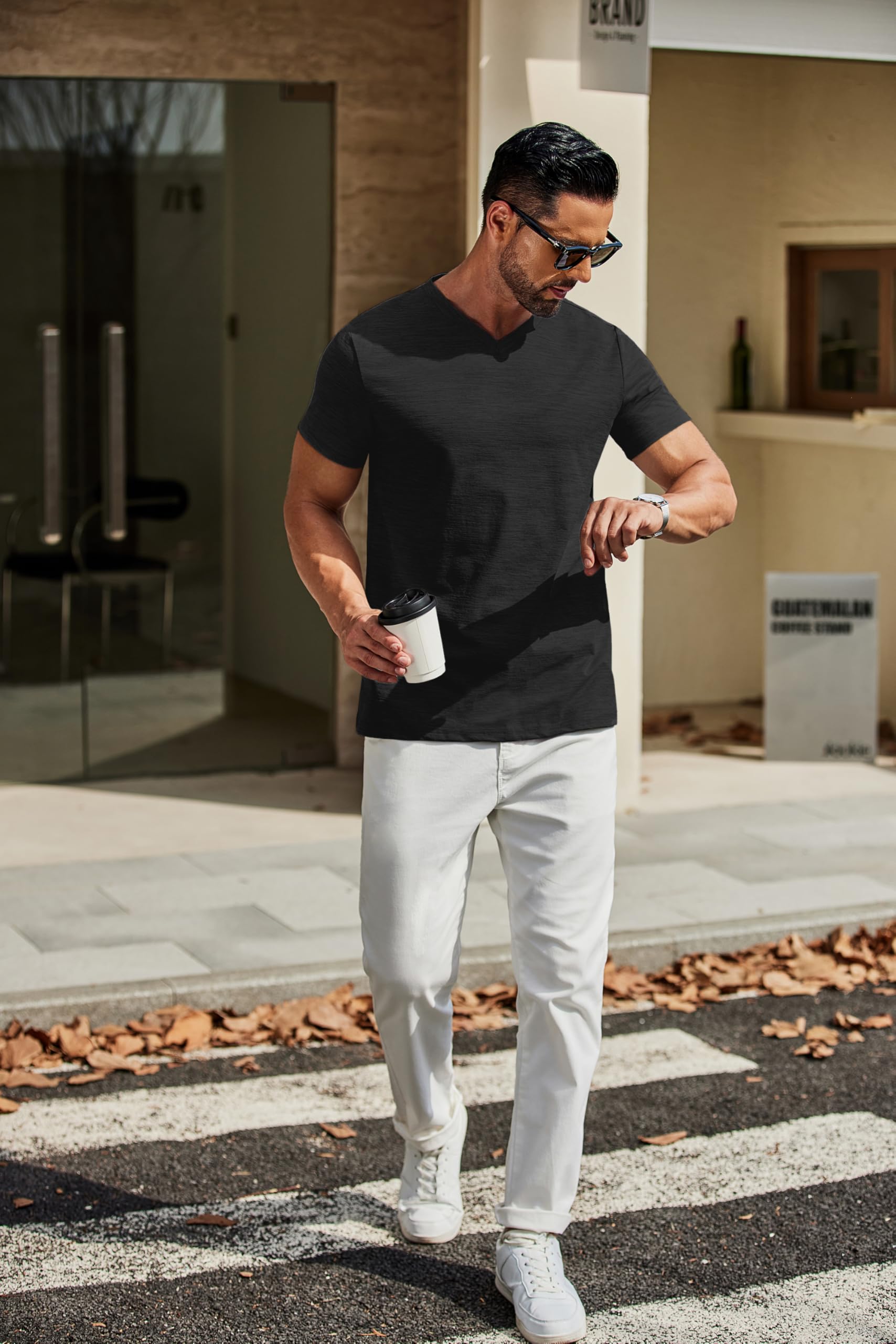 COOFANDY Men's T Shirts Short Sleeve Classic V Neck T-Shirt Casual Summer Basic Tee Shirt Black - Medaid International