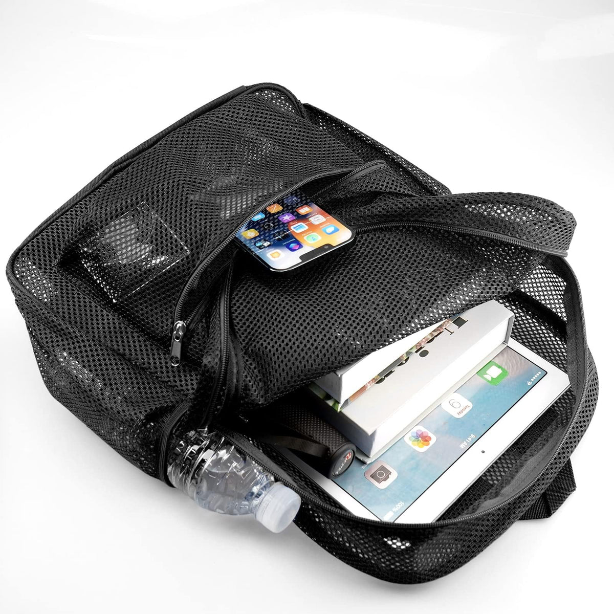 TERRIFI Mesh Backpack,See Through Mesh Bookbag Semi-transparent Student Backpack for Swimming Beach Outdoor Sports