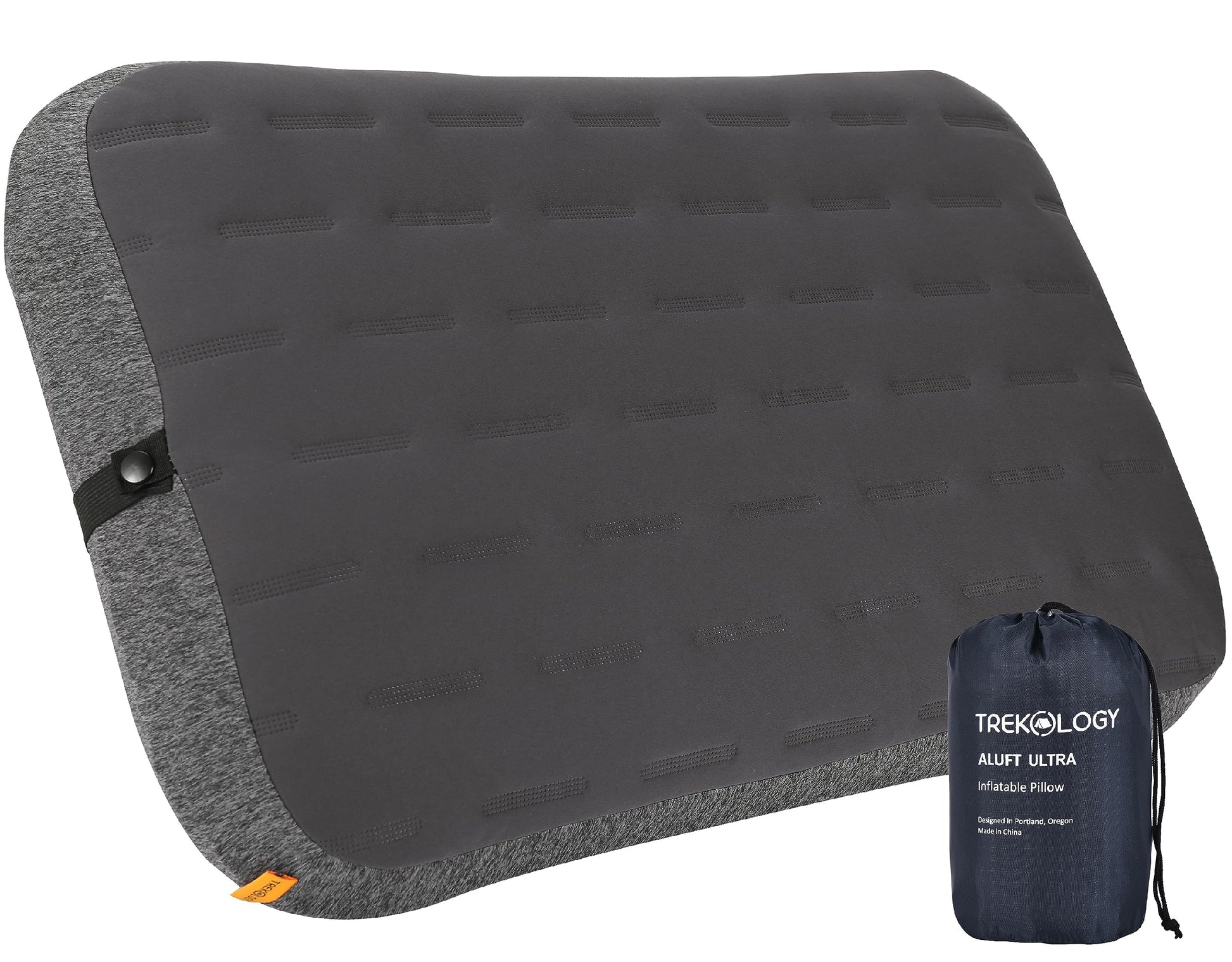 TREKOLOGY Camping Pillow - Large Inflatable (24"x15") for Home-Like Comfort, Portable & Ergonomic, Easy to Clean, Durable & Leak-Proof, Removable Strap for Secure Fit – ALUFT Ultra (Grey) - Medaid International