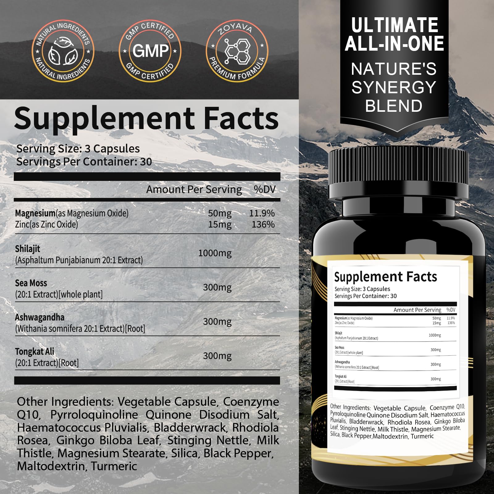 Uheco Shilajit Supplement with Sea Moss, Ashwagandha, Tongkat Ali - Shilajit Pure Himalayan Organic Fulvic Acid Capsules - 90 Count - Medaid International