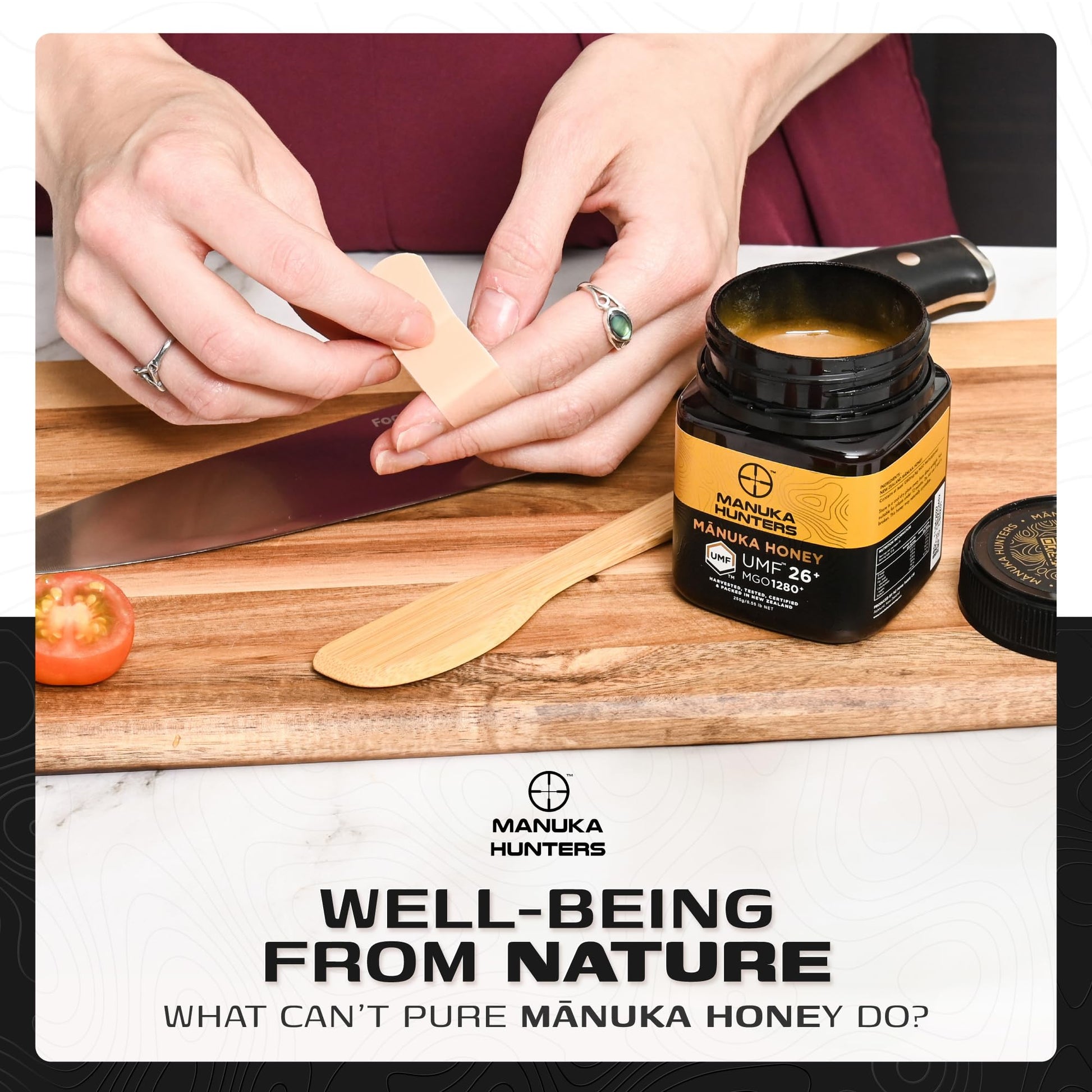 Manuka Hunters UMF 26+/MGO 1280+ Certified New Zealand Manuka Honey - 100% Pure Natural Sweetener - Gluten, Dairy Free - Ideal for Tea, Coffee, Smoothies, and Baking - Sustainable - 8.8oz/250g Jar - Medaid International