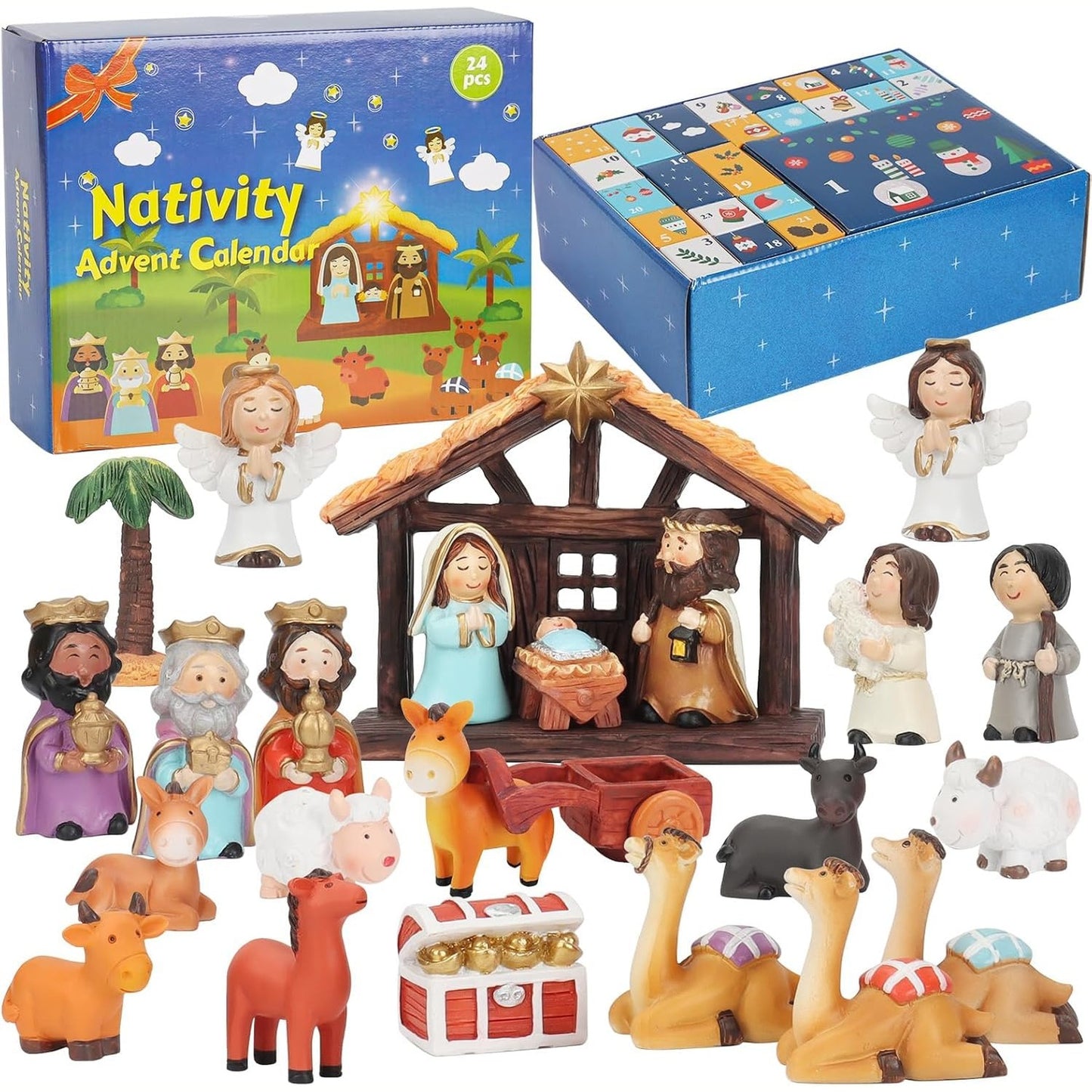 Nativity Advent Calendar 2025 Kids - Nativity Scene Story Gifts for Toddlers 24 Days Xmas Count Down Box, Christian Religious Christmas Countdown Calendar Surprises Gifts for Children (Figurine Set) - Medaid International