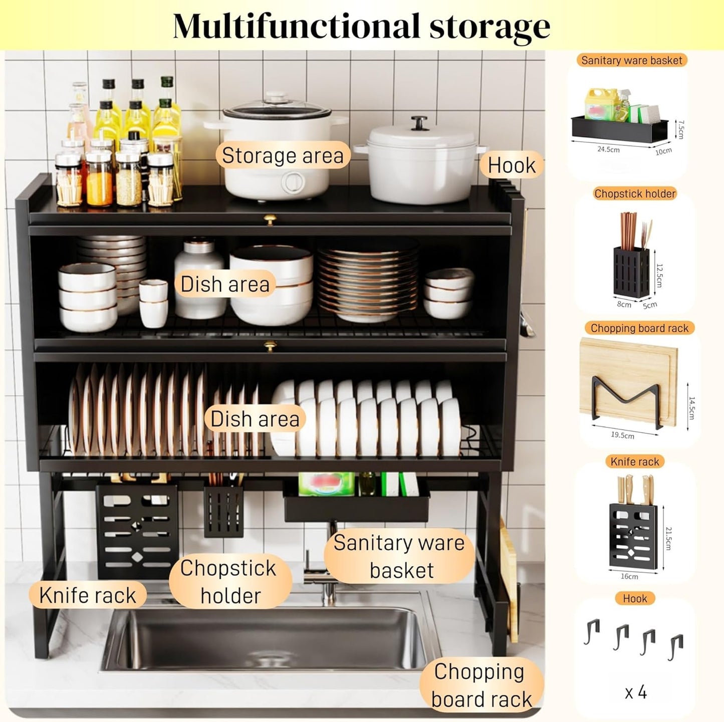 Over Sink Dish Rack and Storage Organizer