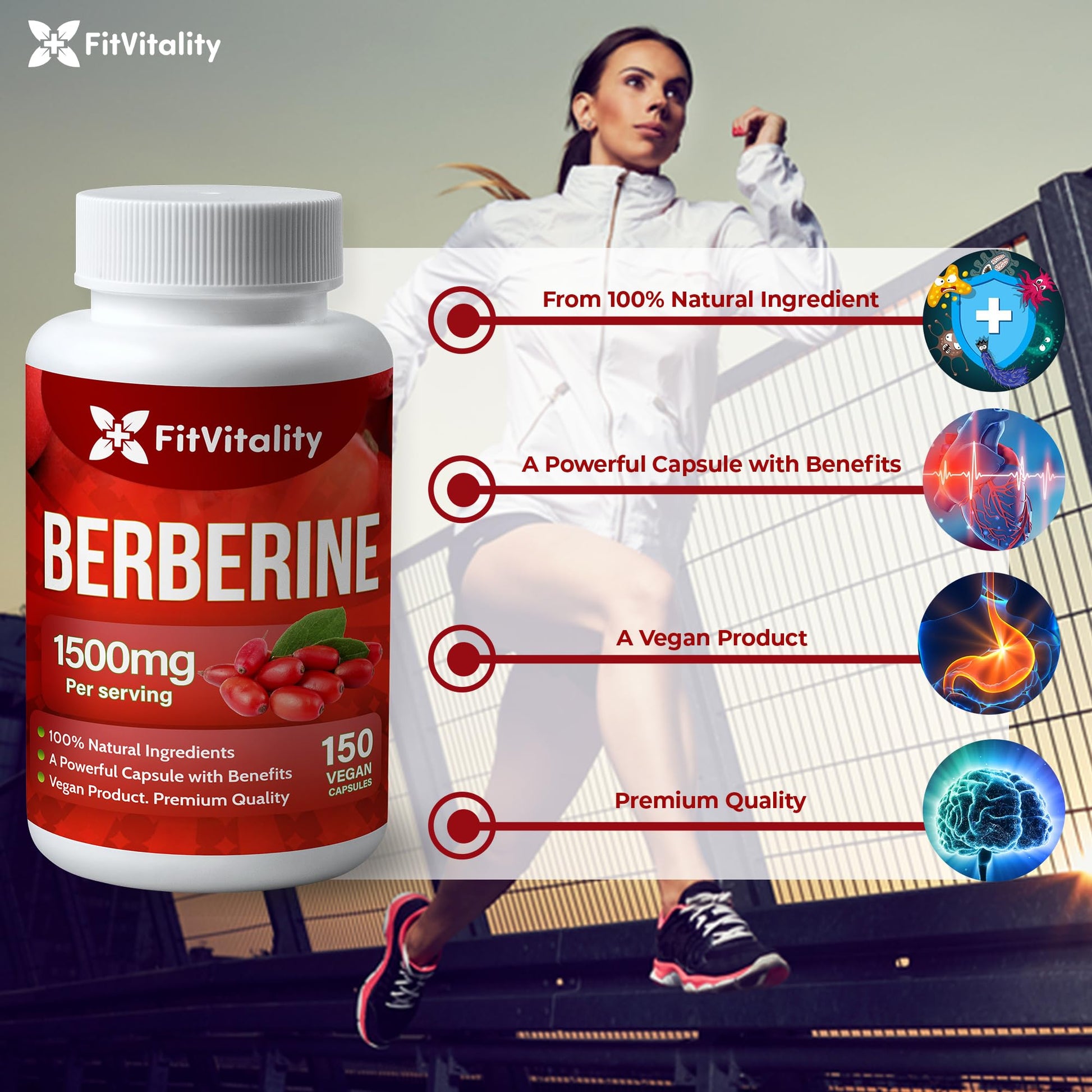 Premium Berberine Supplement, 150 Capsules – 50 Days Supply, 1500mg Berberine Per Serving, Berberine HCI, Made from 100% Pure & Natural Ingredients, Non-GMO, Gluten-Free. - Medaid International