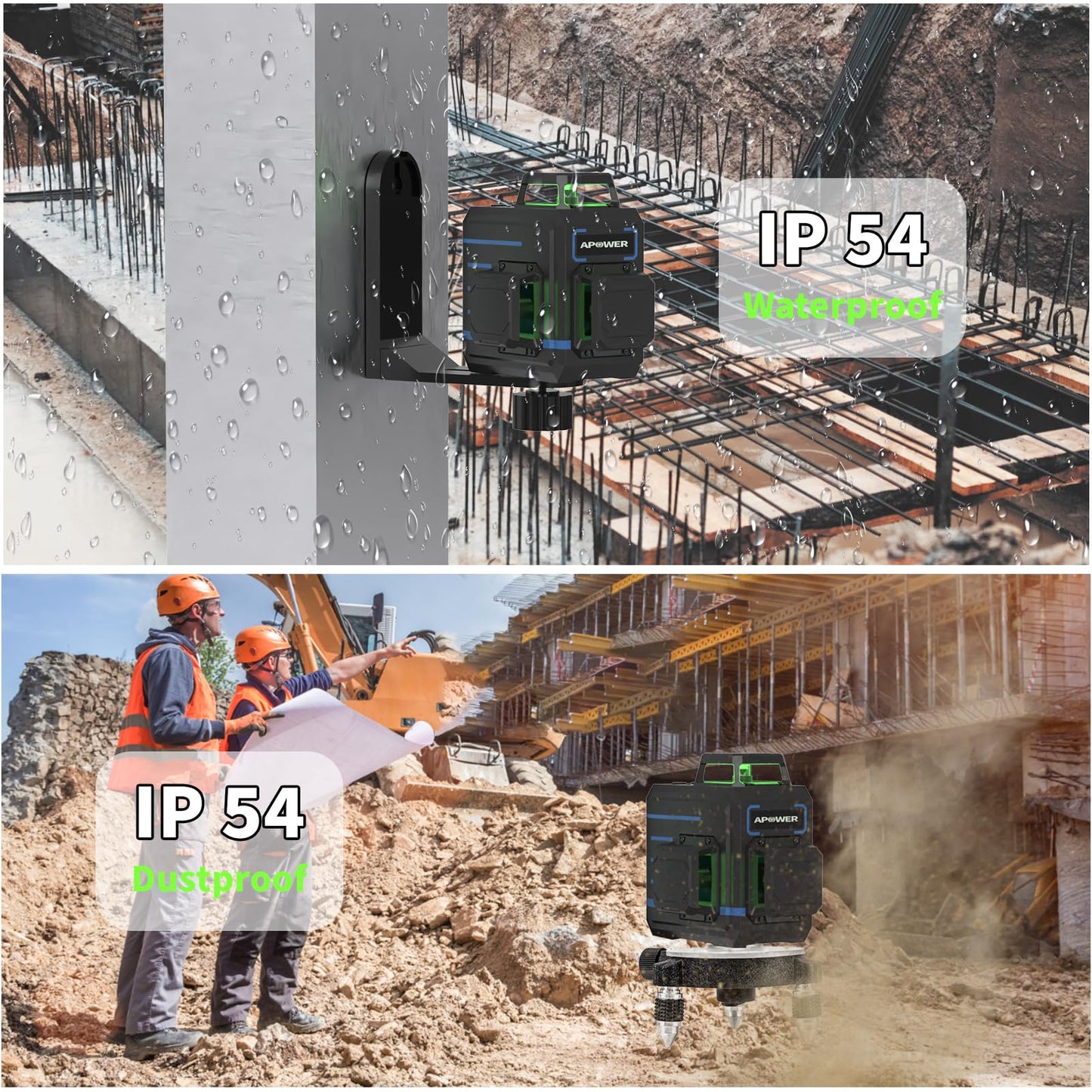 APOWER Laser Level 360 Self Leveling, 3 x 360° Cross Line Lazer Leveler Tool for Construction and Picture Hanging, Rechargeable Nivel Laser Outdoor, L-Magnetic Bracket Included - Medaid International