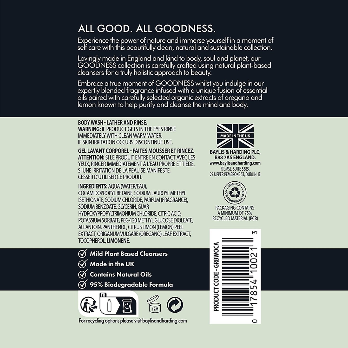 Baylis & Harding Liquid Body Wash Soap, Goodness, Oud, Cedar & Amber, 16.9oz/500ml, (3-Pack) - Medaid International