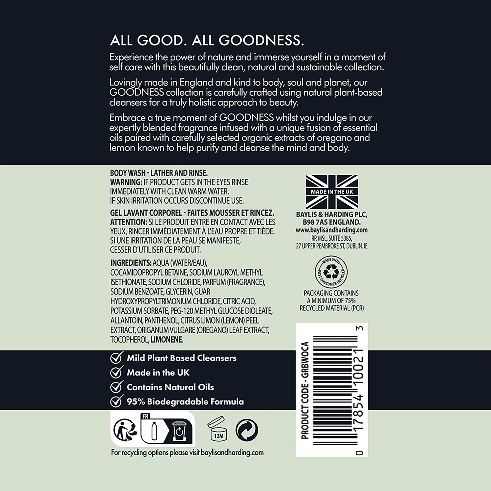 Baylis & Harding Liquid Body Wash Soap, Goodness, Oud, Cedar & Amber, 16.9oz/500ml, (3-Pack) - Medaid International