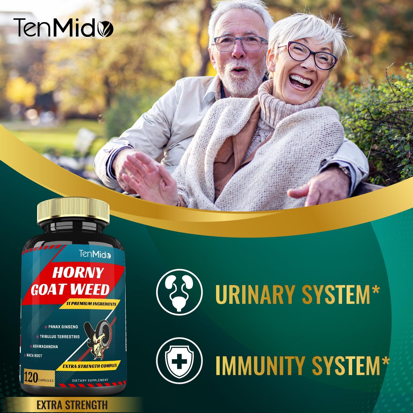 Tenmido Horny Goat Weed Extract Capsules 10000mg & Ginseng, Tribulus, Ashwagandha, Maca, Tongkat and More, 120caps - Medaid International