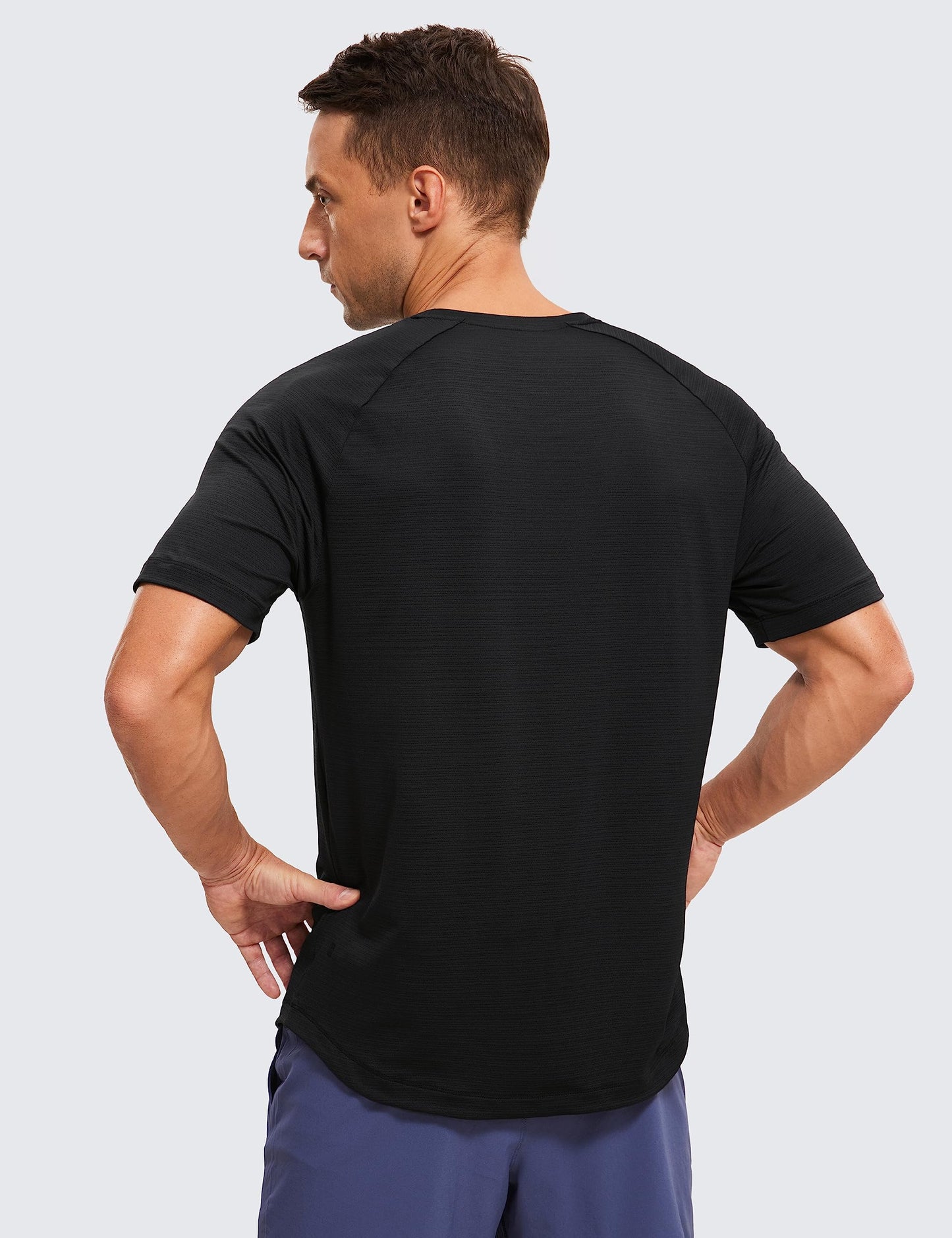 CRZ YOGA Mens Lightweight Athletic T-Shirts Moisture Wicking Running Workout Shirt Short Sleeve Gym Tops Black X-Large - Medaid International