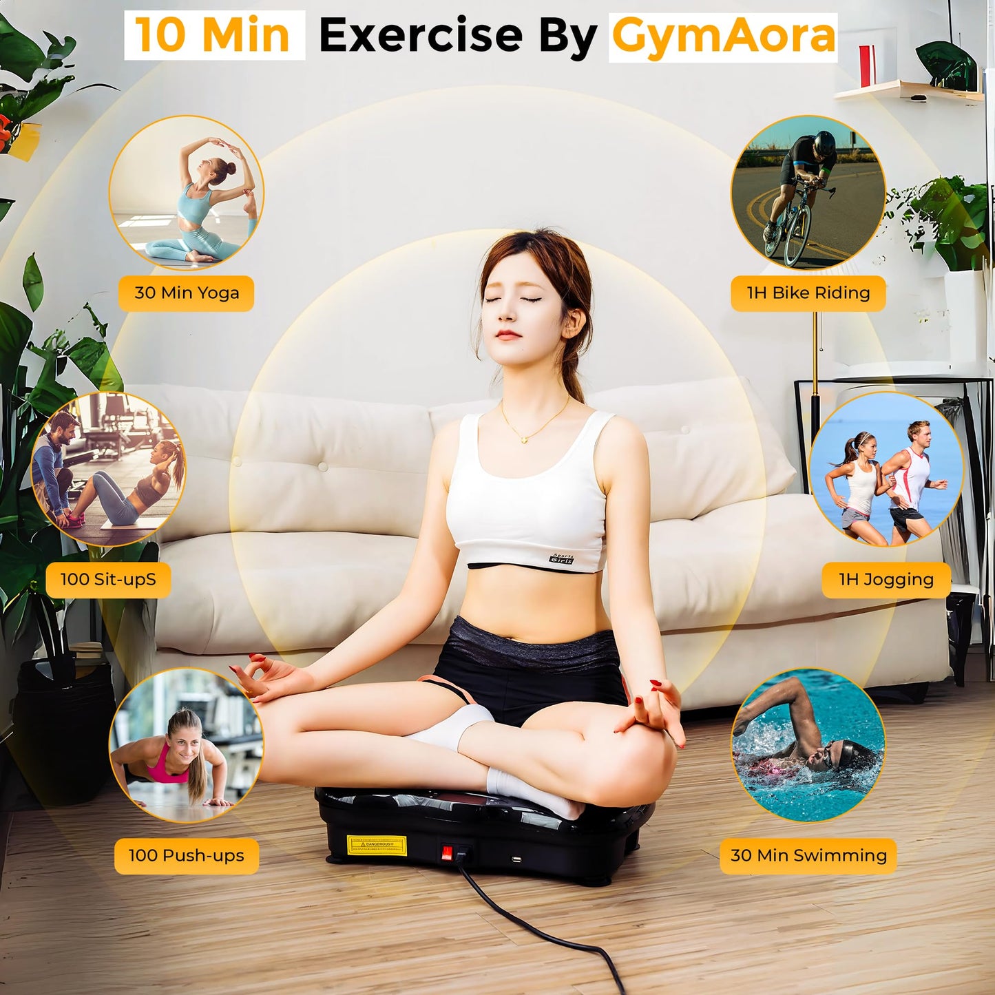 GymAora Vibration Plate Exercise Machine for Whole Body Workout, 330 LBs Lymphatic Drainage Machine for Weight Loss, 120 Adjustable Speed Vibration Platform w/Resistance Bands & Bulit-in-USB Speaker