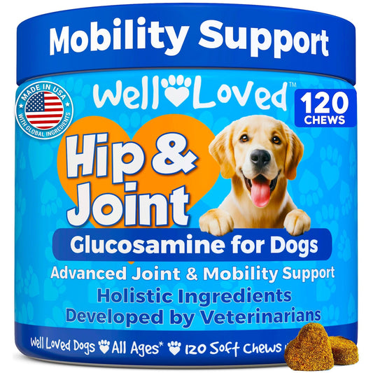 Well Loved Glucosamine for Dogs - Joint Supplement for Dogs, Made in USA, Vet Developed, Glucosamine Chondroitin, Hip and Joint Chews with MSM, Large Breed, Pain Relief, 120 Chews