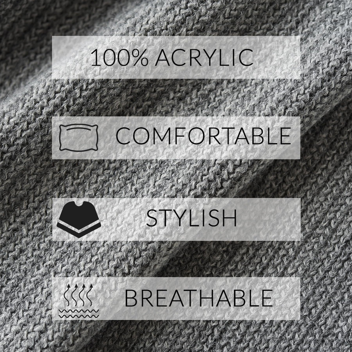 KASTWAVE Women's Open Front Poncho Cape with Pockets Soft Knit Fringe Shawl Wrap, Grey