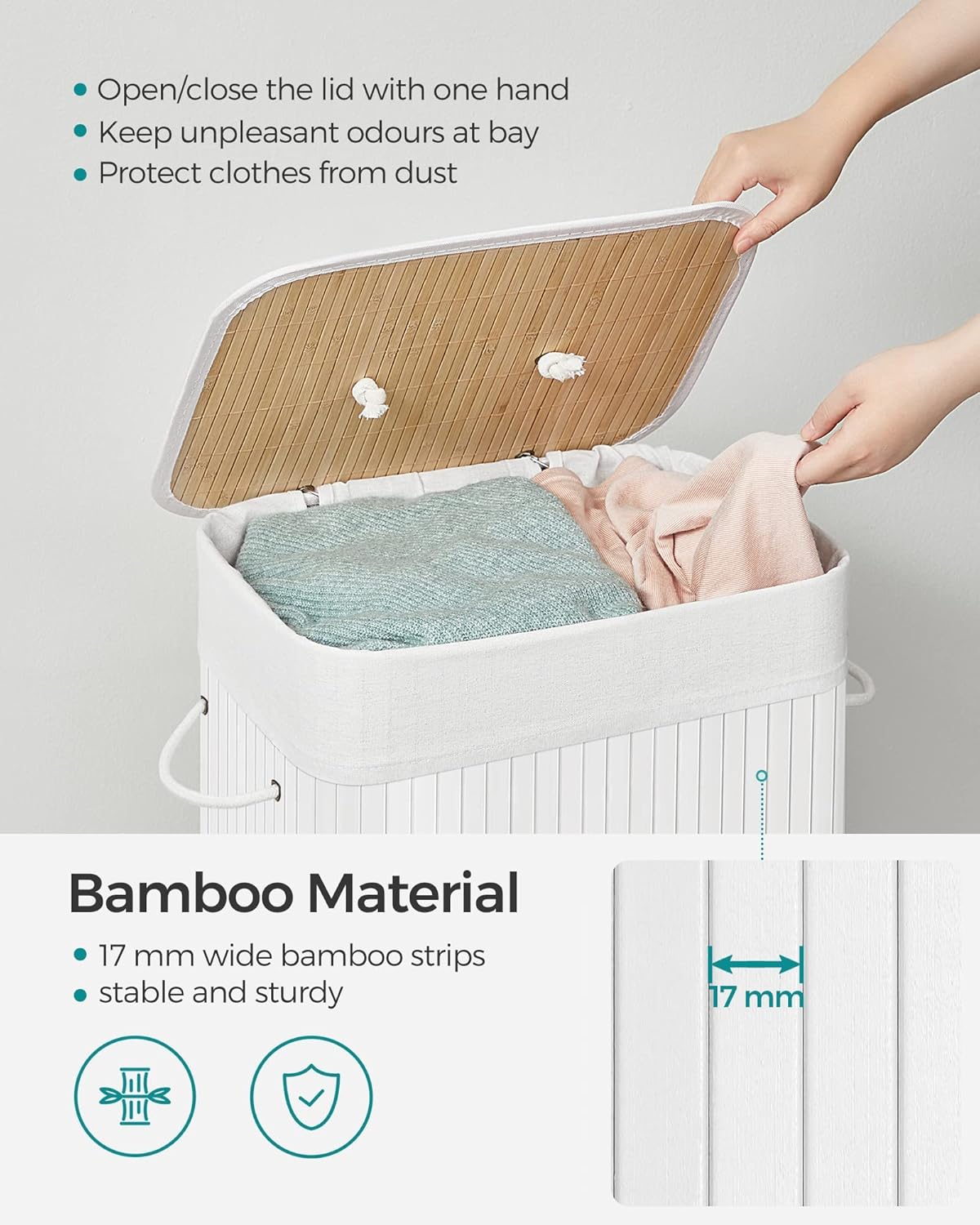 SONGMICS Laundry Basket with Lid LCB010W01