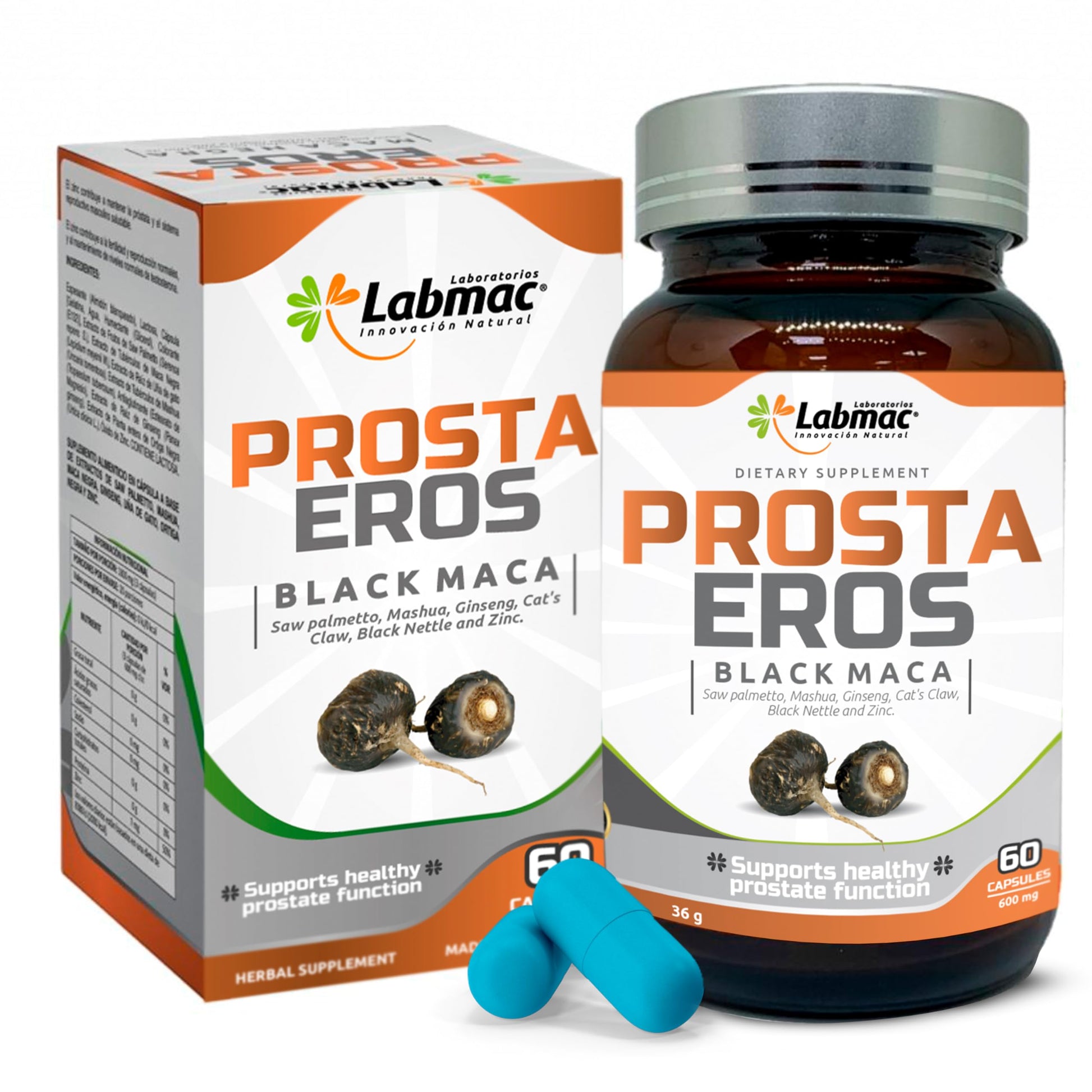 Prosta Eros - ProstaEros- Prostate Support Supplement - 7 Natural Ingredients- Black Maca, Saw Palmetto, Mashua, Cat's Claw, Gingseg, Black Nettle and Zinc. Capsules 60 Count (Pack of 1) - Medaid International