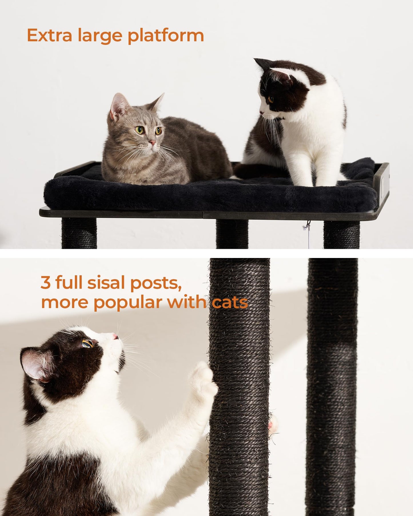 FourFurPets 26.7in Cat Tree Tower Condo, Cat Scratch Posts for Indoor Cats, Big Plate, Three 23.6in Full Sisal Scratching Posts, Black - Medaid International