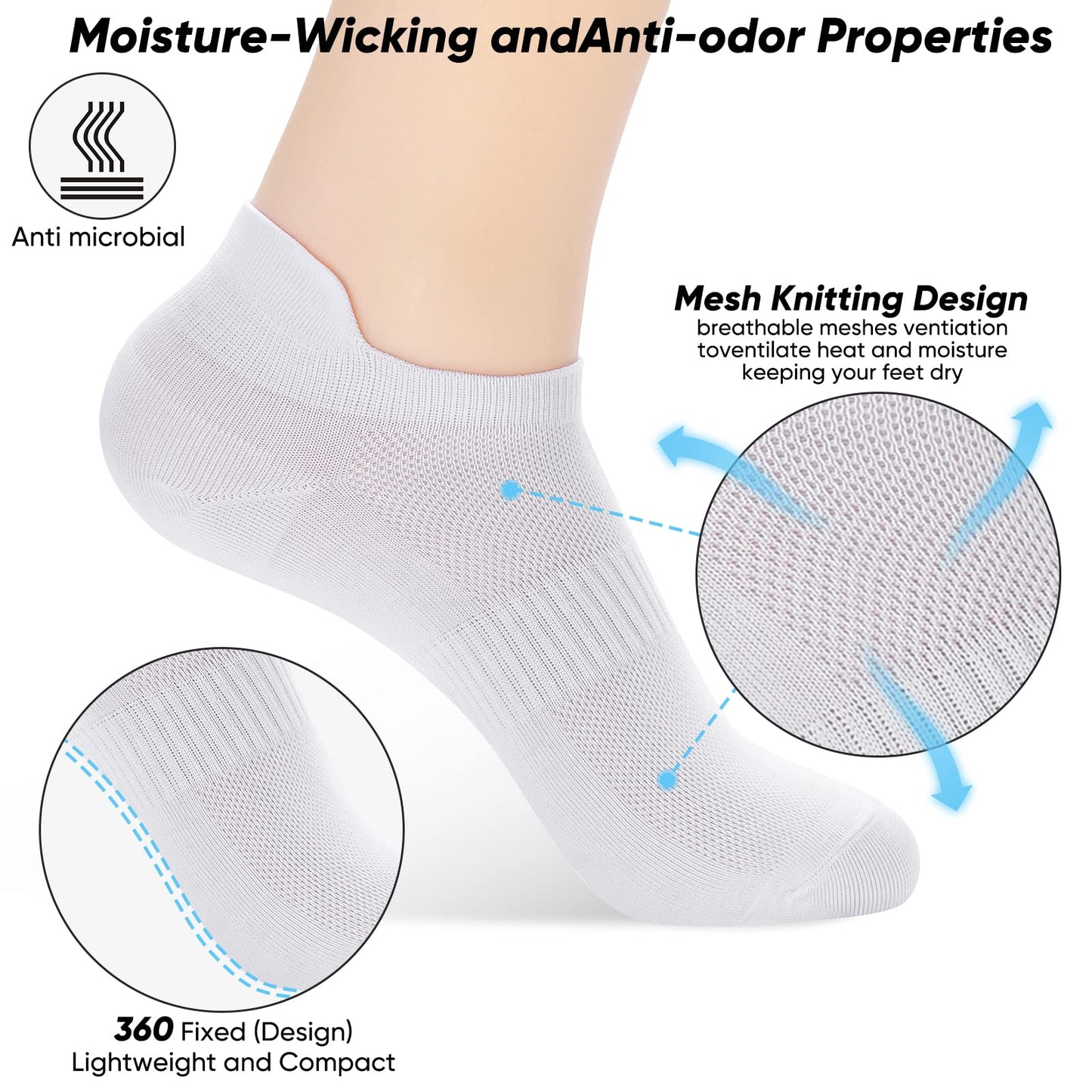 ATBITER Ankle Socks Womens and Men Thin Athletic Running Low Cut No Show Socks With Heel Tab 6/10-Pairs - Medaid International