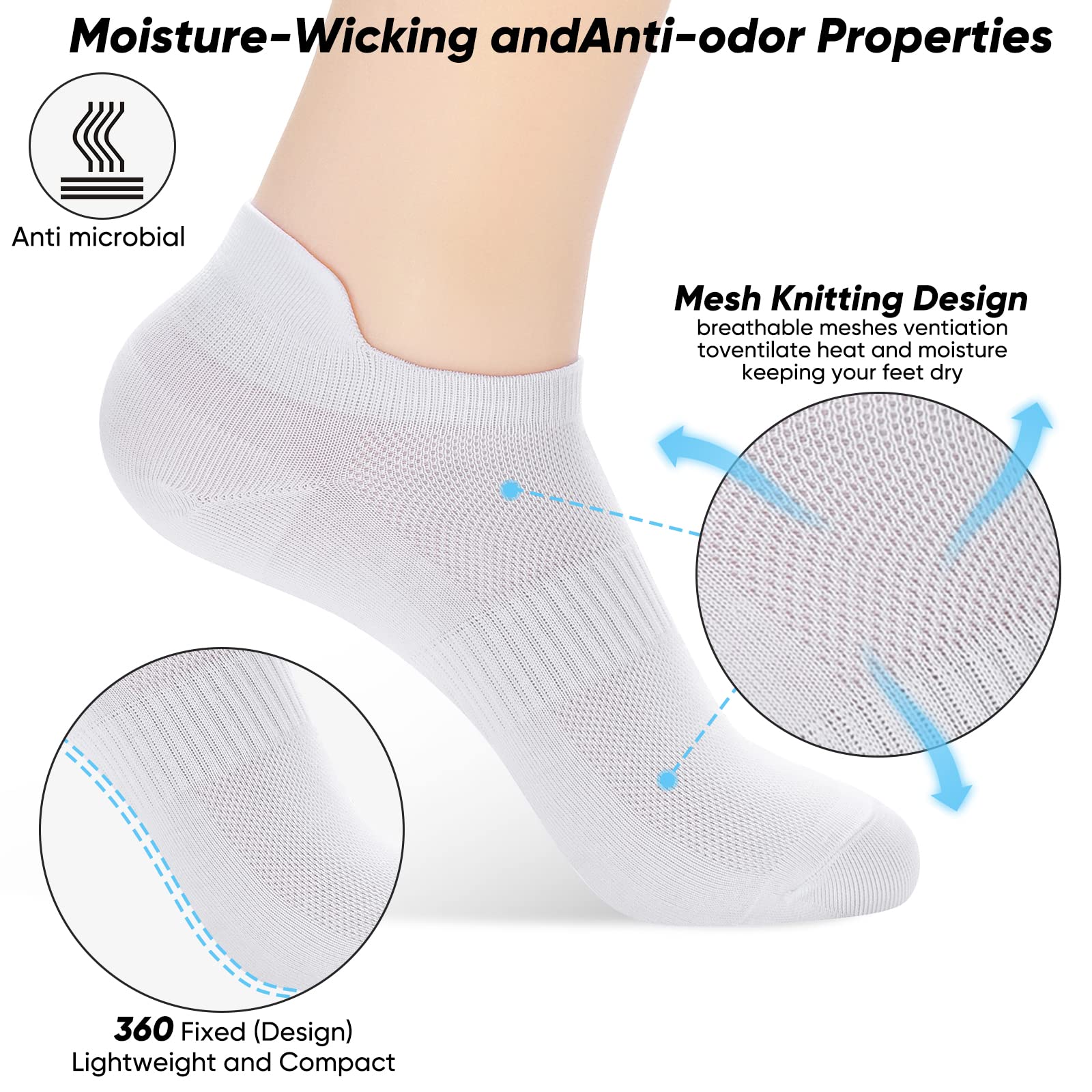 ATBITER Ankle Socks Womens and Men Thin Athletic Running Low Cut No Show Socks With Heel Tab 6/10-Pairs - Medaid International