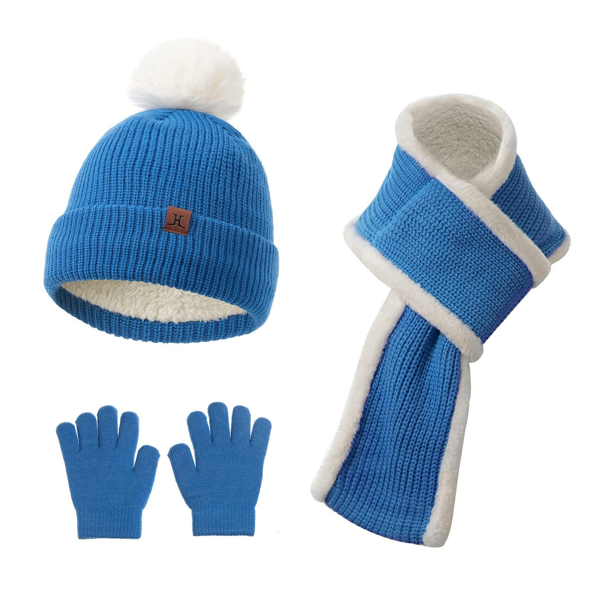 KASTWAVE Kids Beanie Hat Scarf Set, Kids Winter Hat Scarf Gloves Set, 3 in 1 Thermal Knit Hat Scarf Gloves Set with Double Layer Fleece Lining, for Toddler Boys Girls for 1-6 Years Old Kids (Purple)