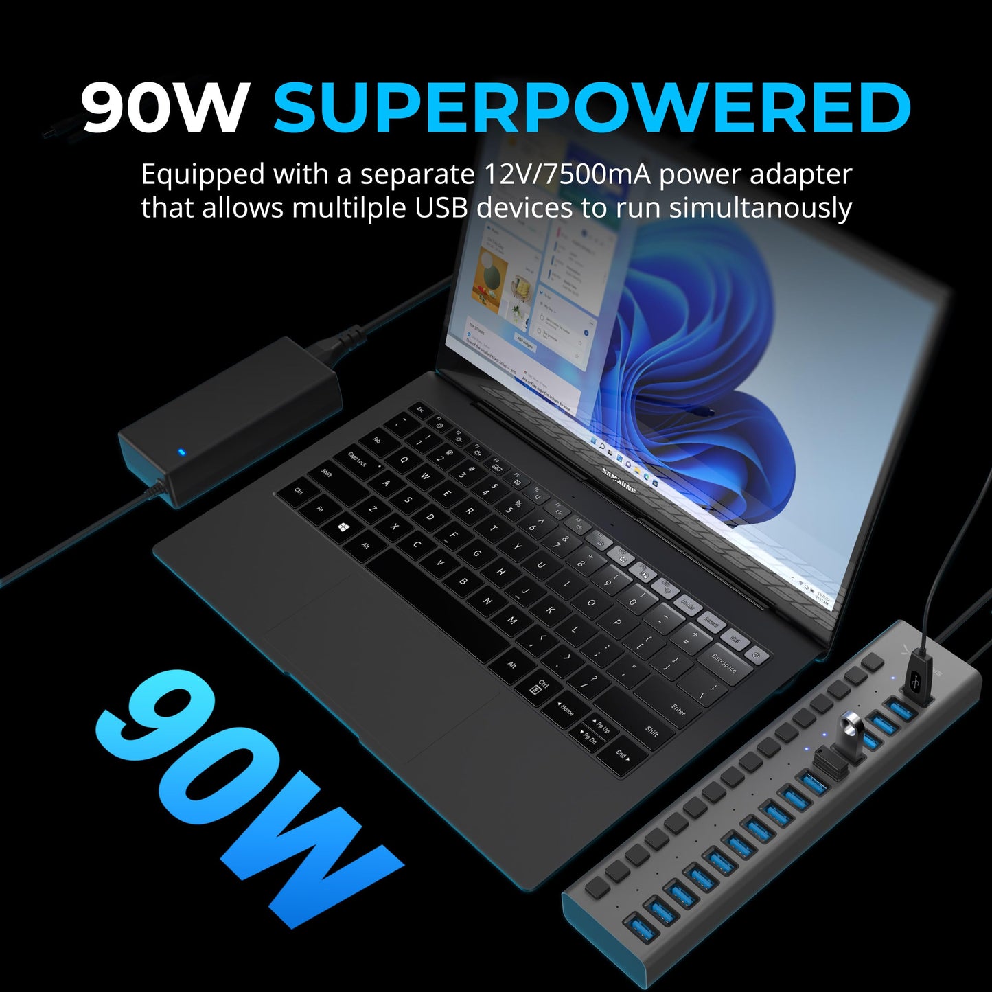 SABRENT 16-Port USB 3.0 Data Hub and Charger with Individual Power Switches, 90W High-Power Output (HB-PU16) - Medaid International