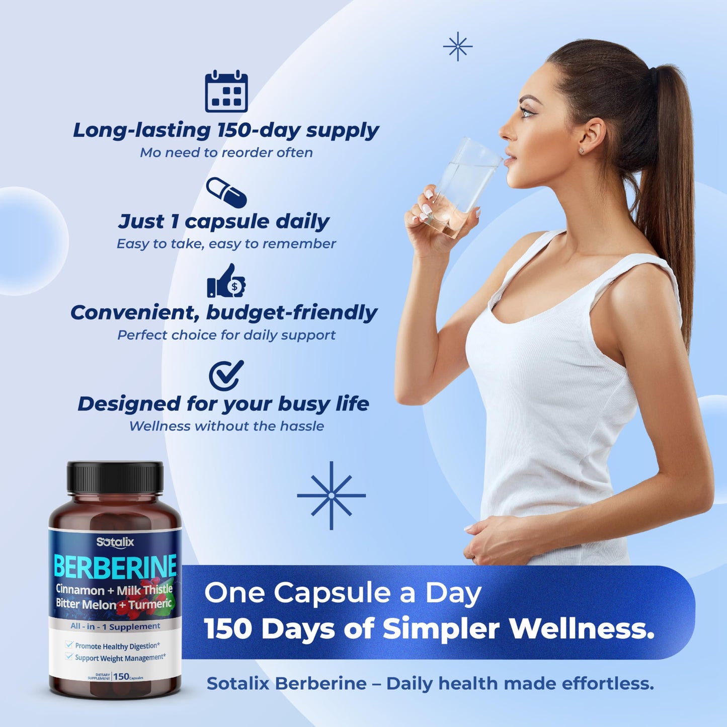 Premium Berberine Supplement with Ceylon Cinnamon, Bitter Melon, Milk Thistle - 150 Day Supply (150 Count (Pack of 1)) - Medaid International