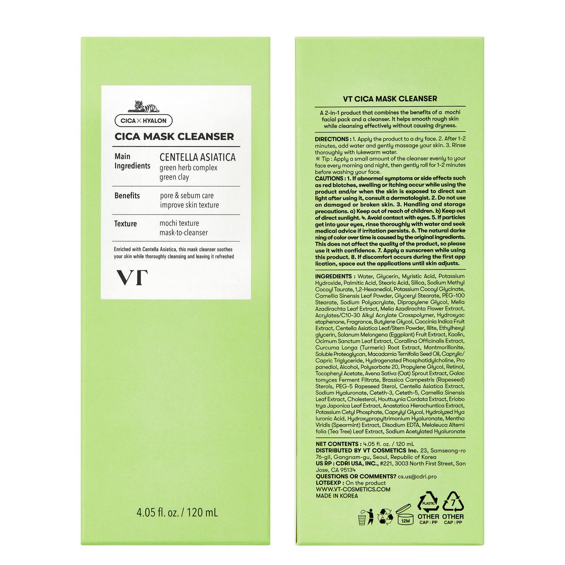VT COSMETICS CICA Mask Cleanser, 2-in-1 Facial Wash, Non-Drying Clay Mask, Gentle Pore Care, Exfoliating, Hydrating, Centella Asiatica for Acne-Prone & Sensitive Skin, Korean Skincare (4.05 fl. oz) - Medaid International
