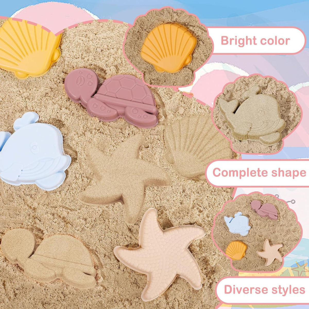 GGEROU Silicone Sand Toys for Baby - Kids Summer Toys Set with Beach Toy Molds Shovel Bucket Set - Sand Toys Toddler Sandbox Toys for Kids Outdoor Summer Playset (Red)