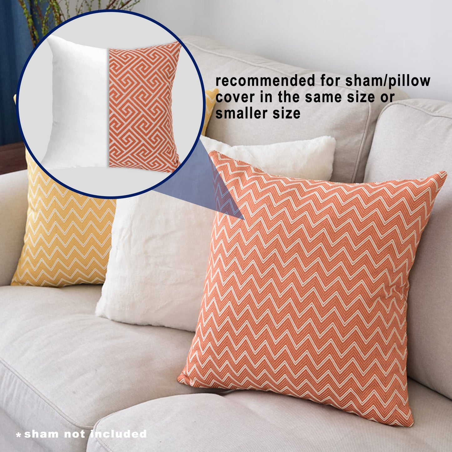 HITO 18x18 Pillow Inserts (Set of 2) - Down Alternative 100% Cotton Cover Decorative Square Throw Pillows White for Couch Bed Sofa - Medaid International