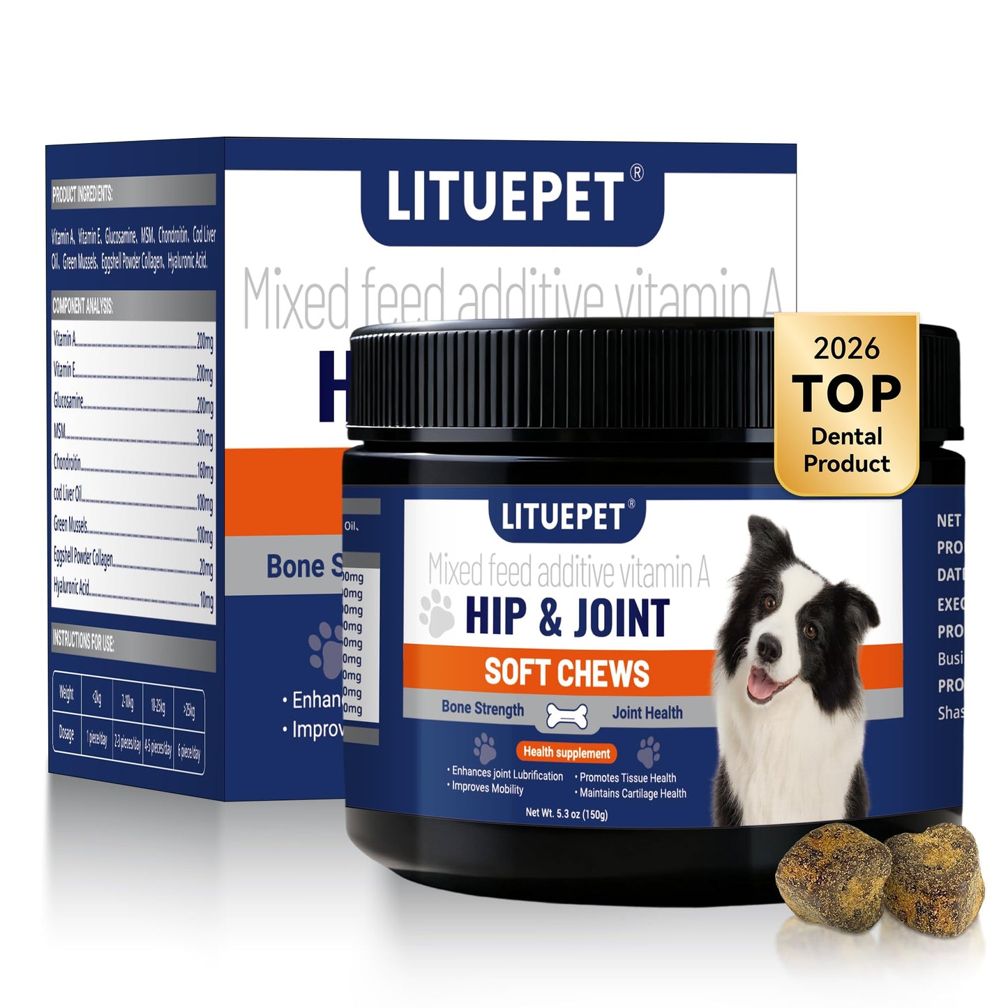 Advanced Glucosamine Chondroitin for Dogs - 60 Tablets Hip & Joint Supplement with MSM & Turmeric - All-Natural Pain Relief Formula for All Breeds